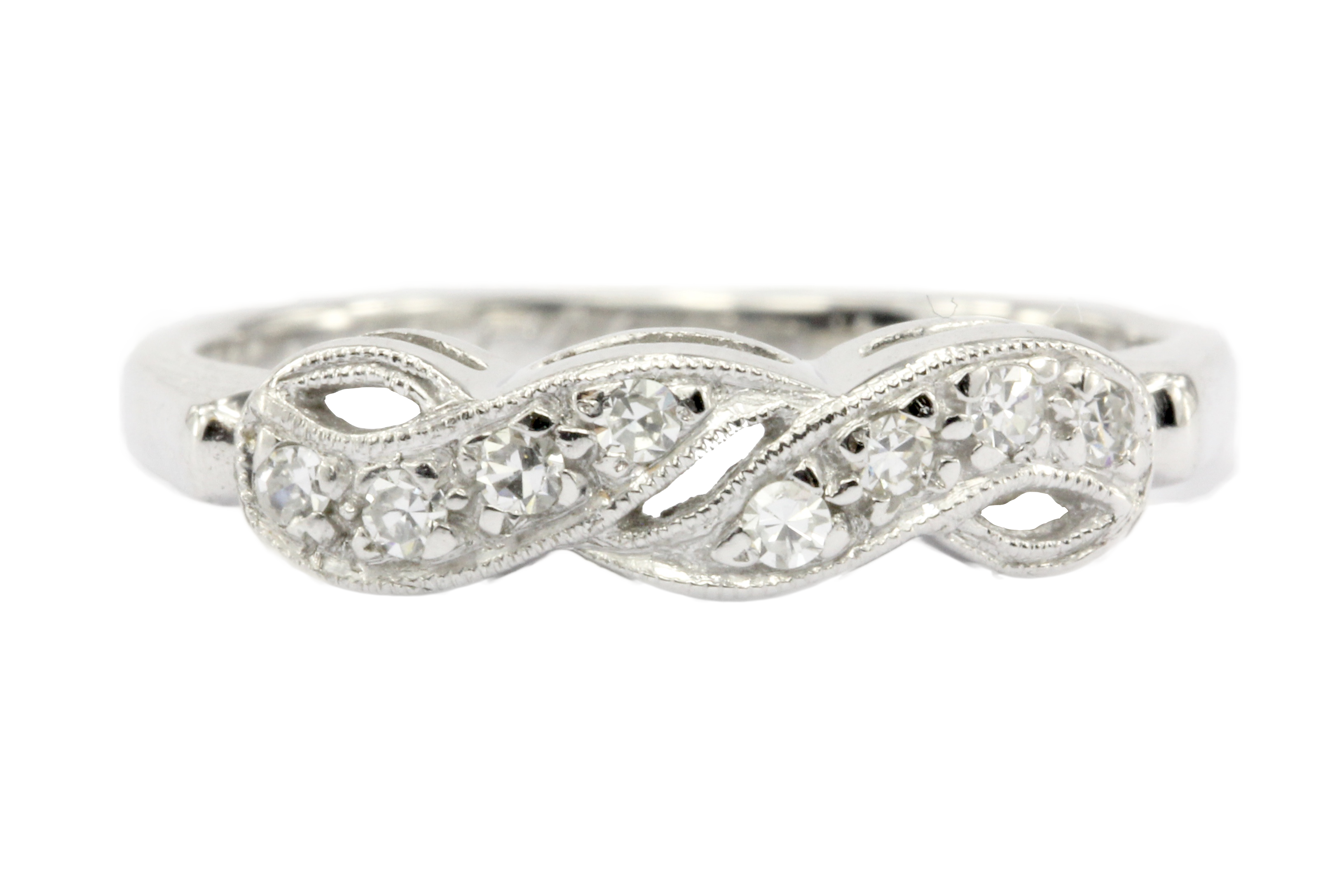 Art Nouveau 14K White Gold Diamond Wedding Band c.1917 - Queen May