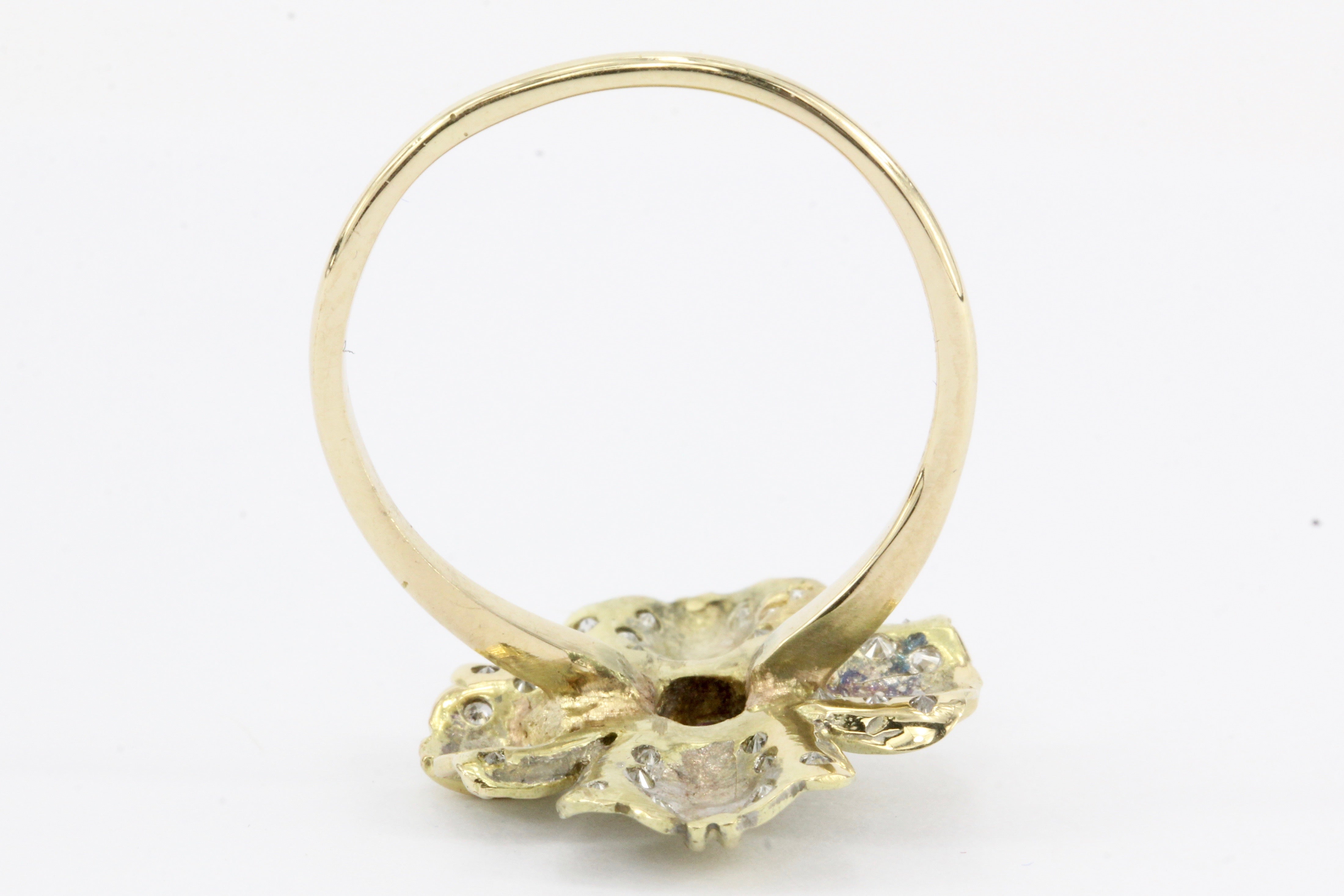 Retro 14K Gold Diamond & Ruby Floral Conversion Ring c.1950's - Queen May
