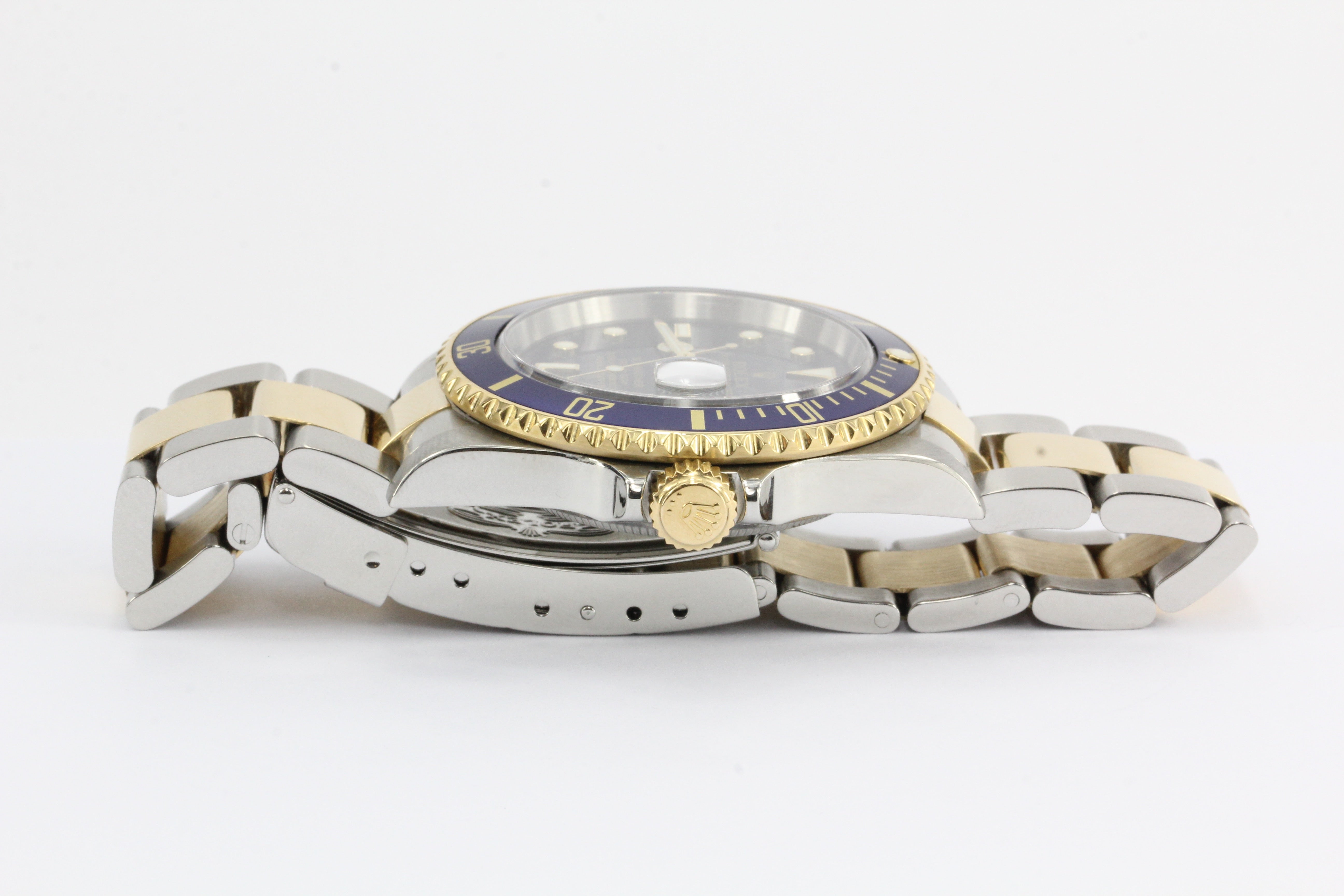 2005 Rolex Submariner 16613 Two Tone Steel 18K Gold Blue Sel No Holes Watch - Queen May