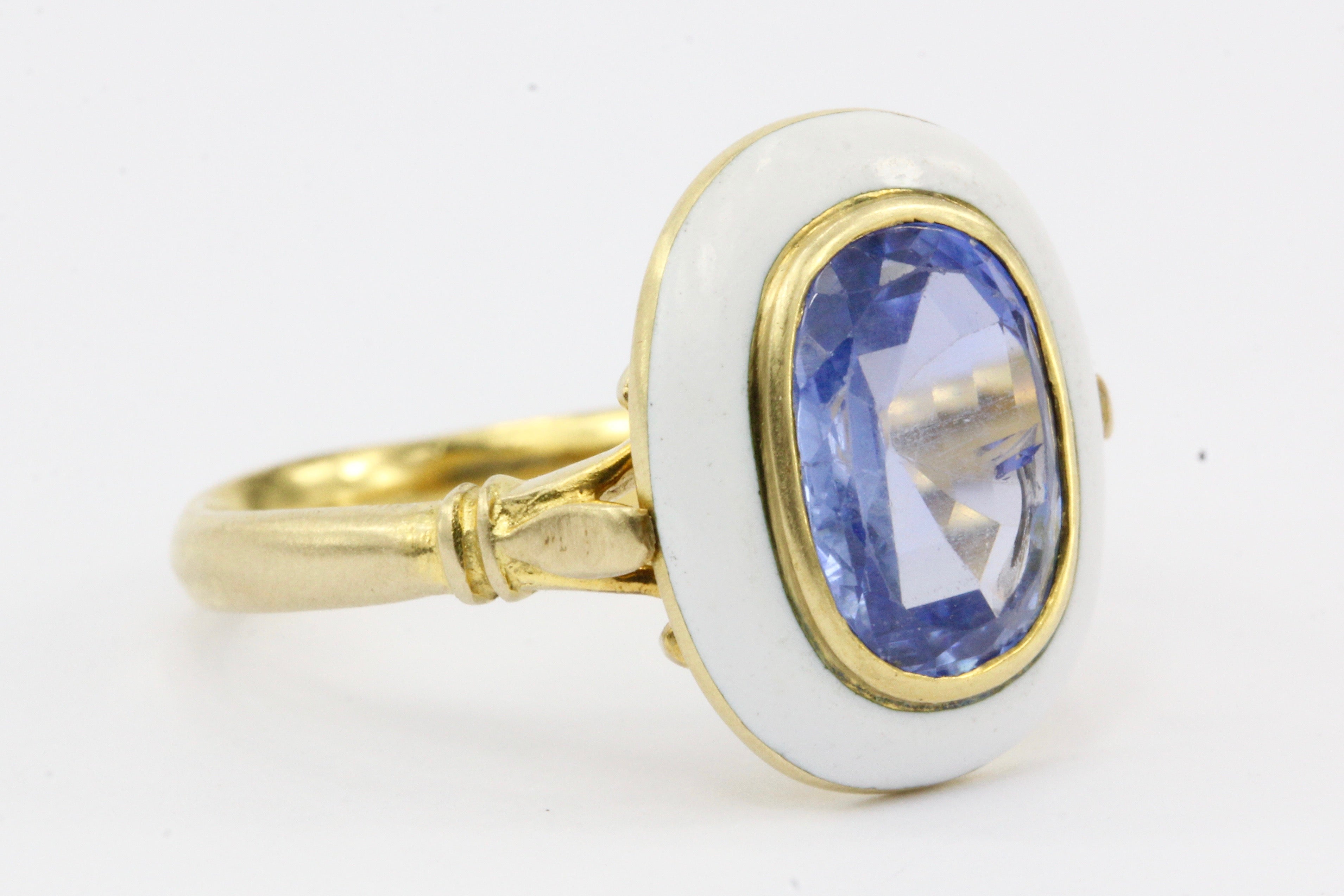 GIA Natural No Heat 2.1 Carat Natural Blue Burma Sapphire Victorian Gold Enamel Ring c.1890 - Queen May
