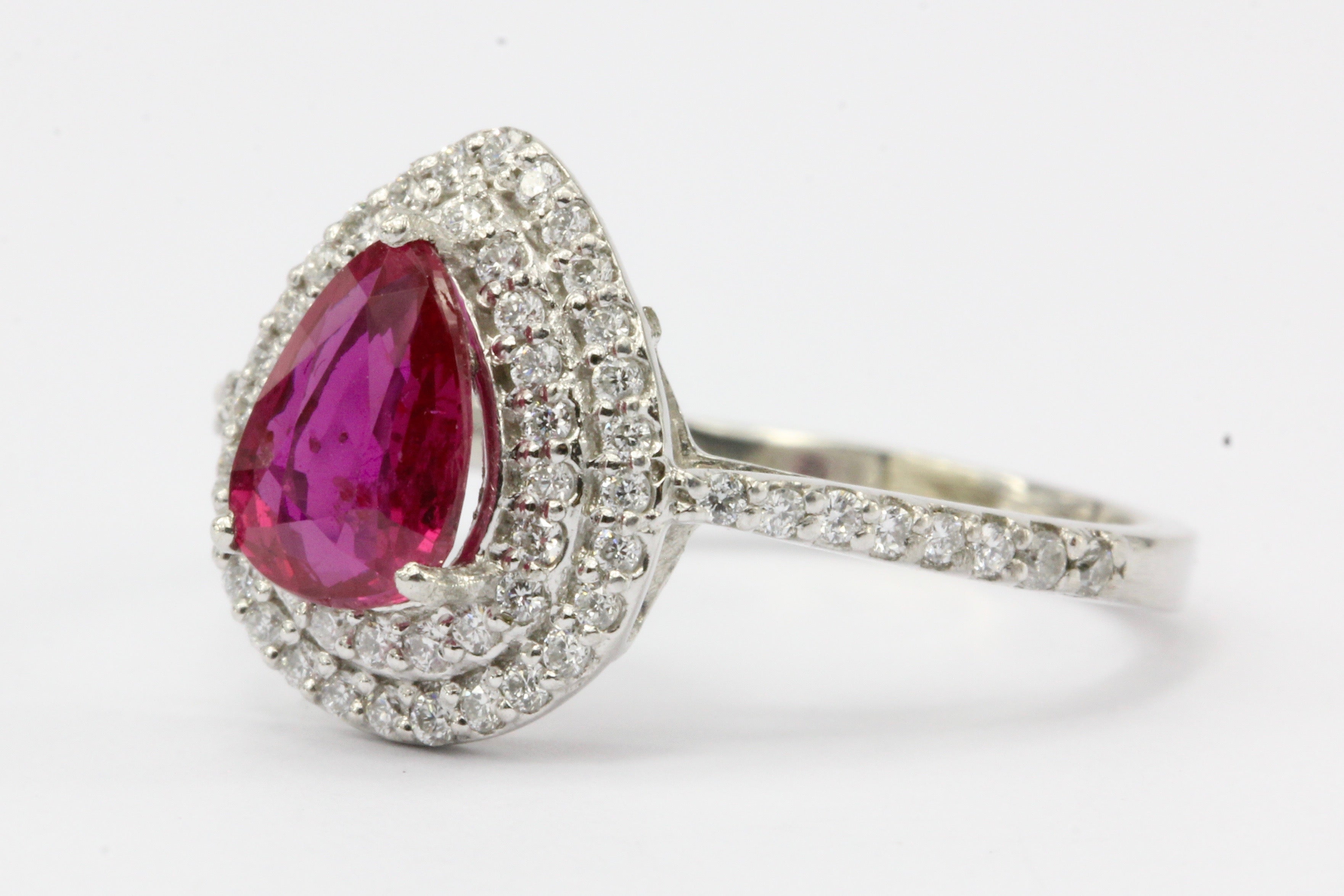 GIA Natural No Heat Platinum Ruby & Diamond Halo Engagement Ring - Queen May