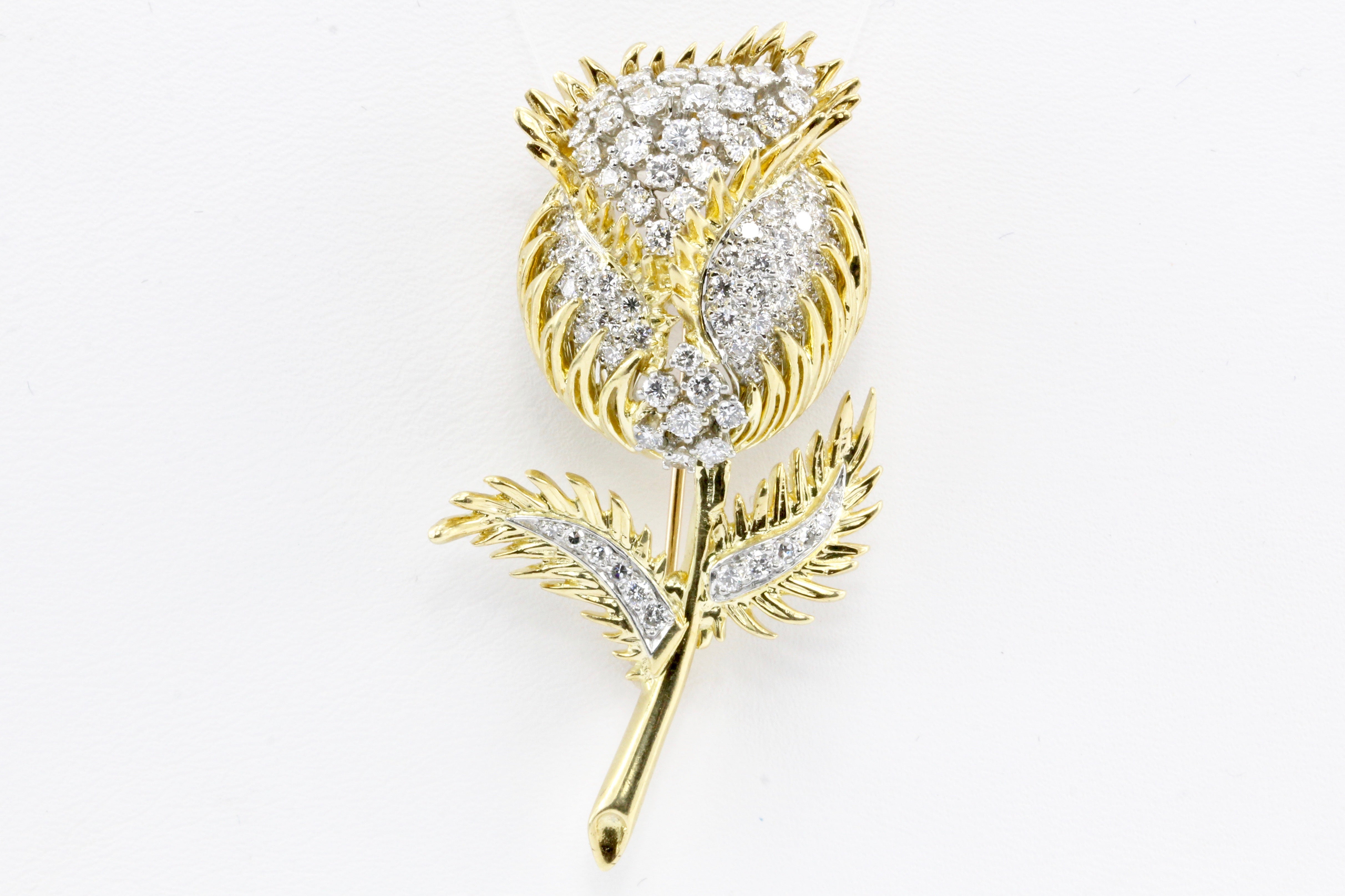 18K Gold & Platinum Diamond Flowering Thistle Pendant / Brooch - Queen May
