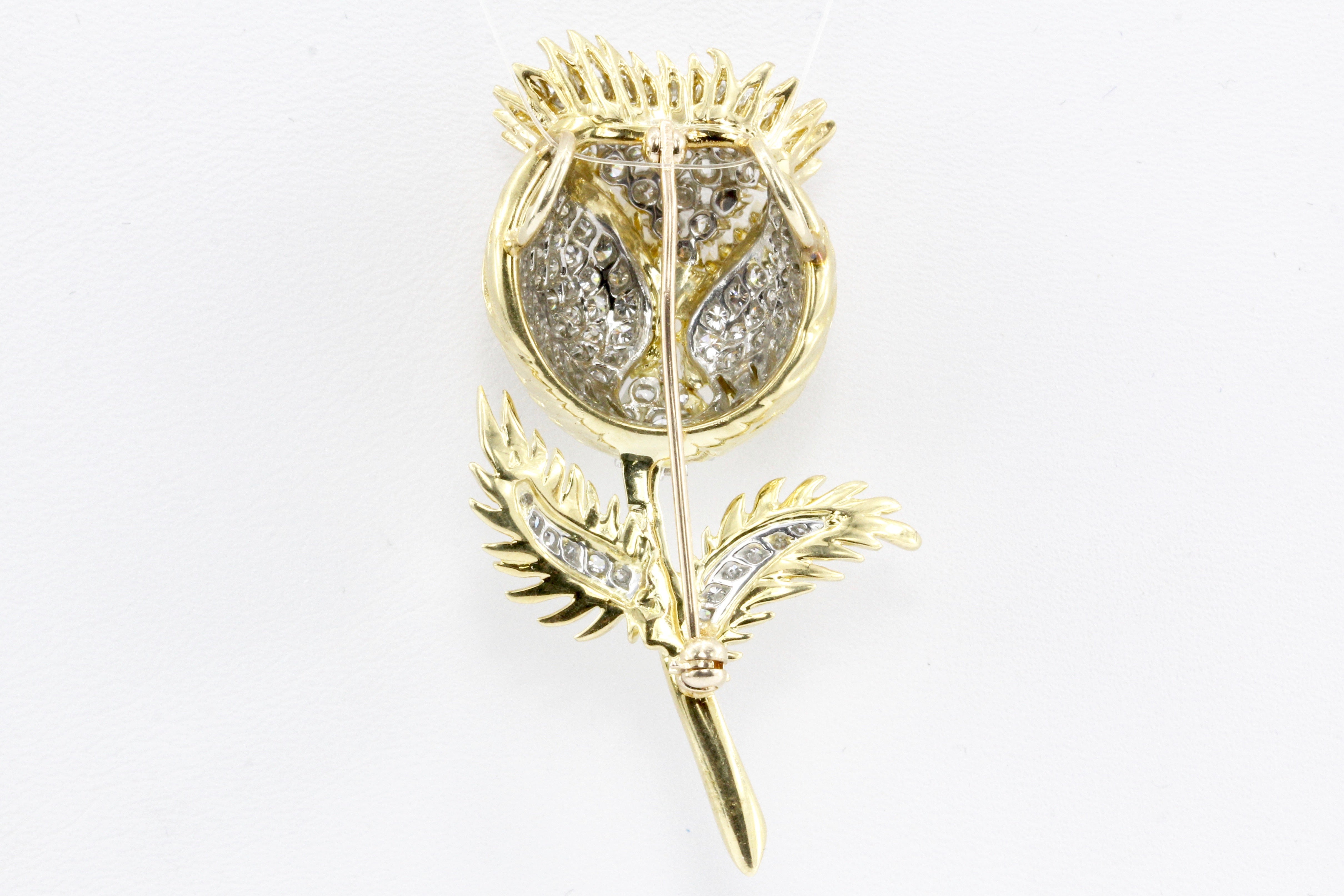 18K Gold & Platinum Diamond Flowering Thistle Pendant / Brooch - Queen May