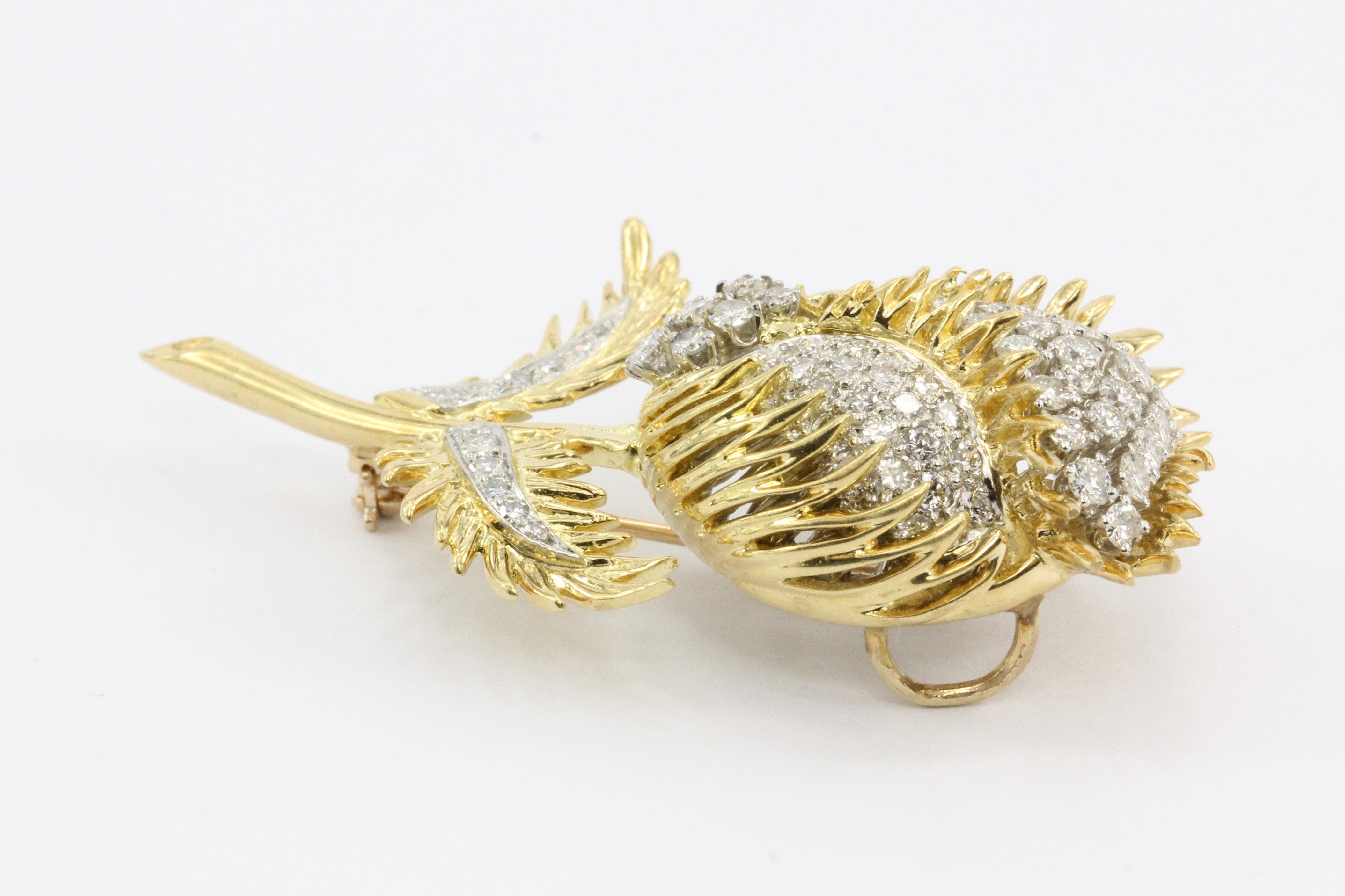 18K Gold & Platinum Diamond Flowering Thistle Pendant / Brooch - Queen May