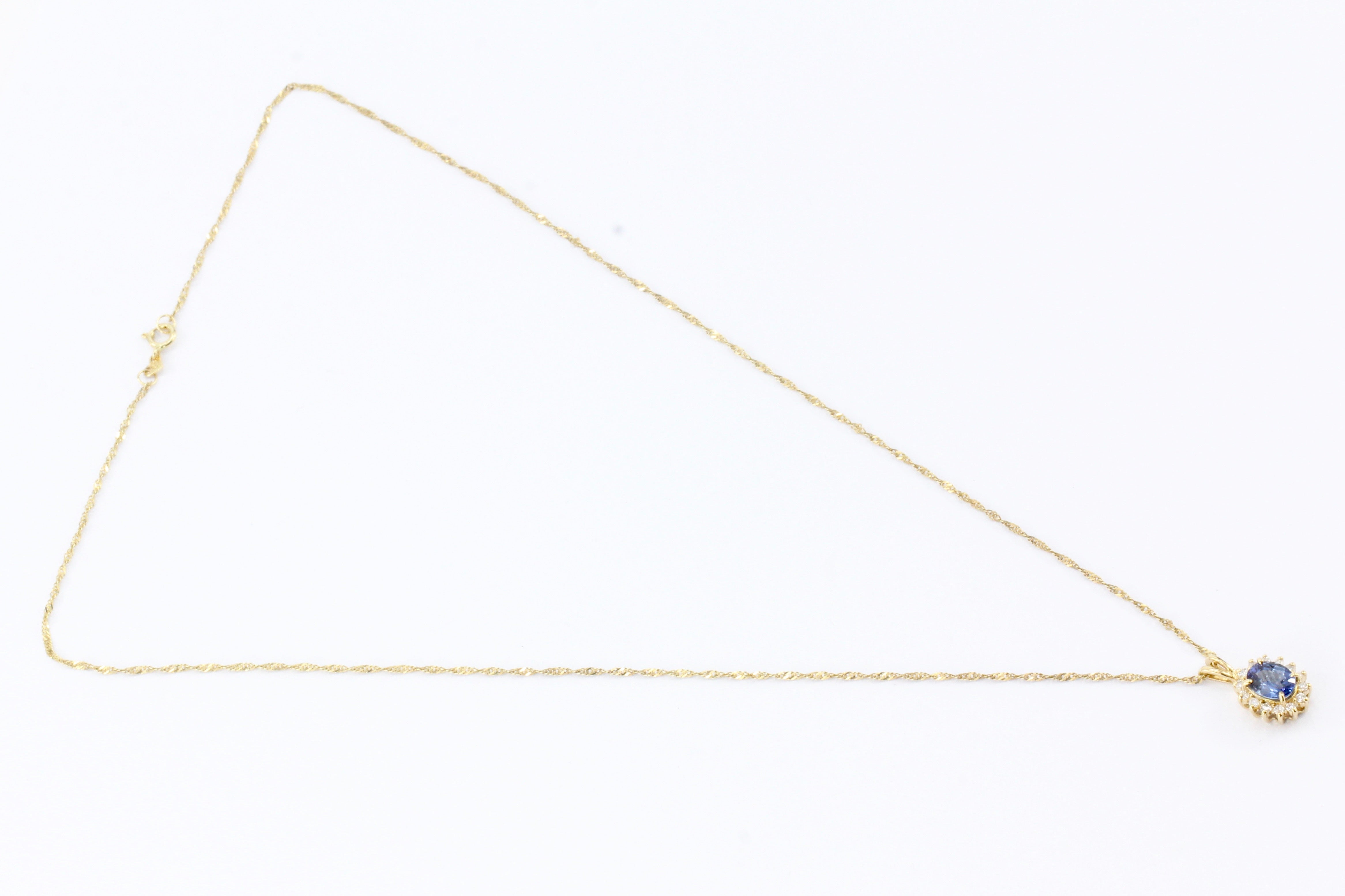 14K Yellow Gold Natural Unheated Intense Blue Sapphire and Diamond Pendant Necklace - Queen May