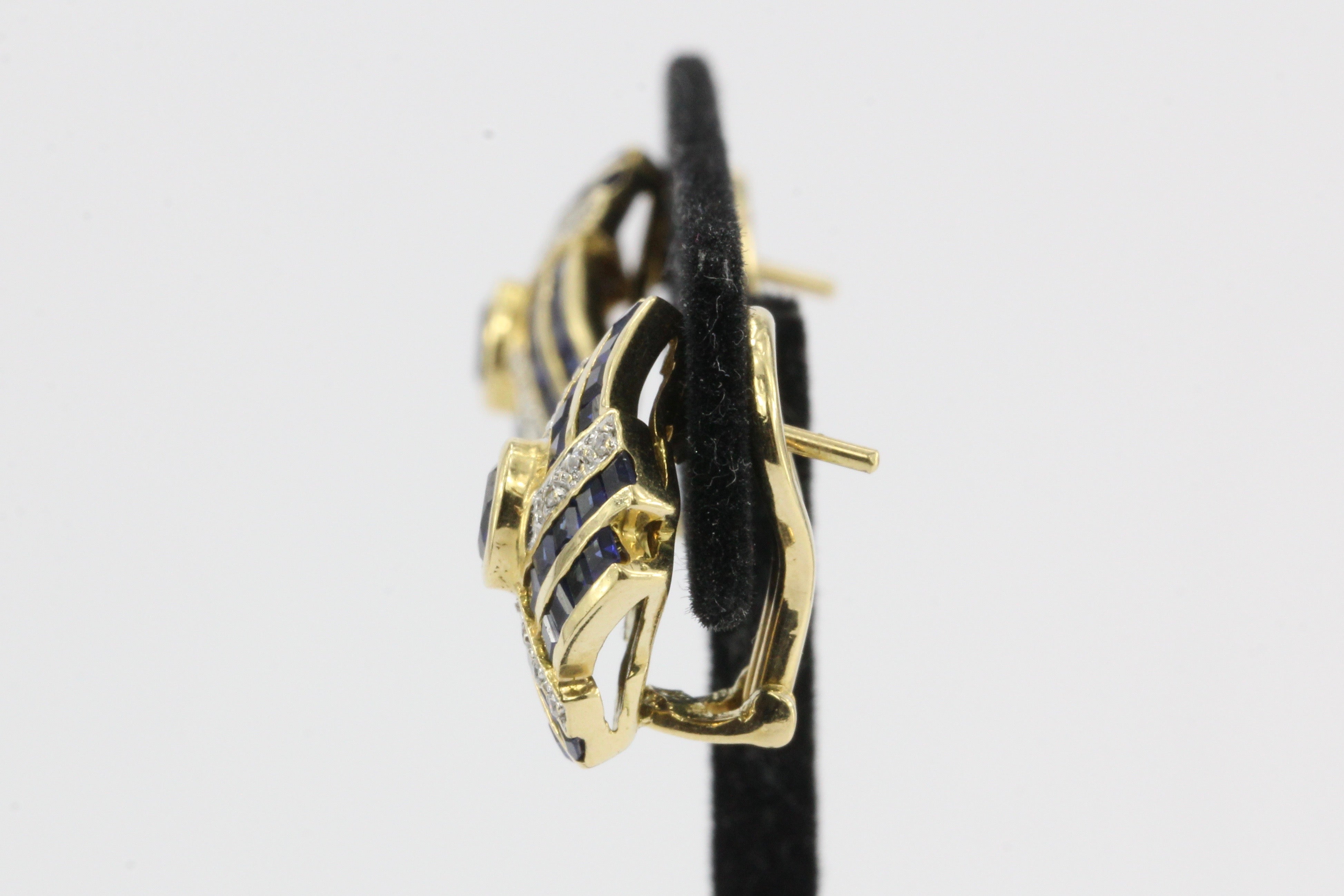18K Yellow Gold Natural Sapphire and Diamond Earrings - Queen May
