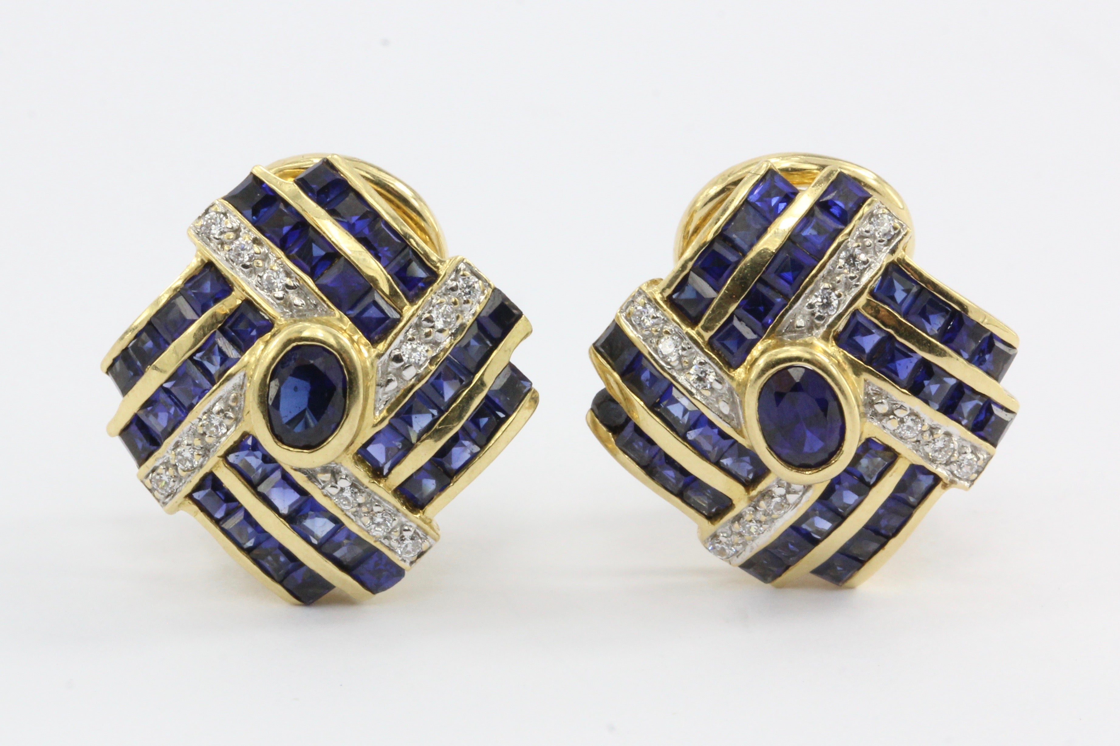 18K Yellow Gold Natural Sapphire and Diamond Earrings - Queen May