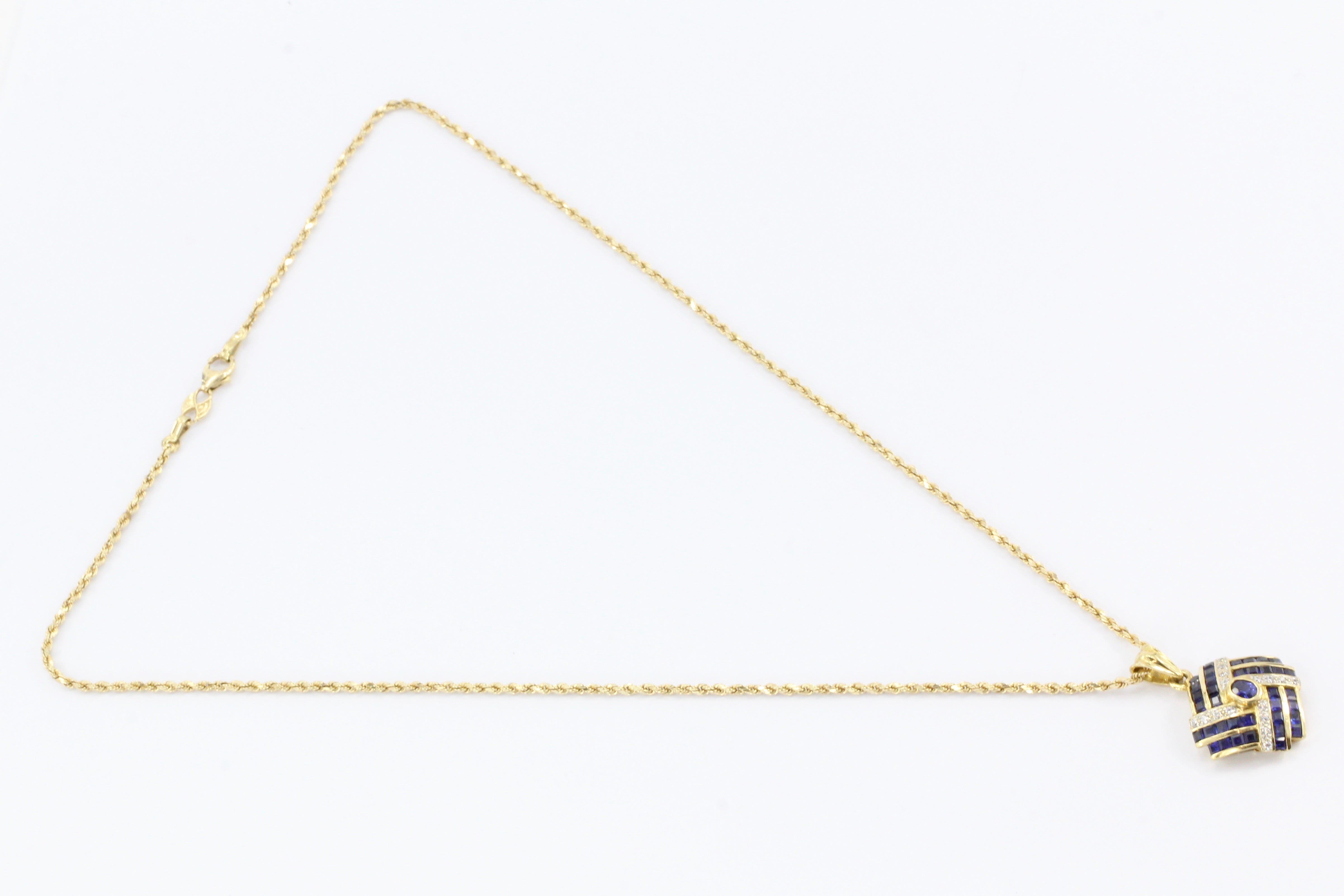 18K Yellow Gold Natural Sapphire and Diamond Pendant - Queen May