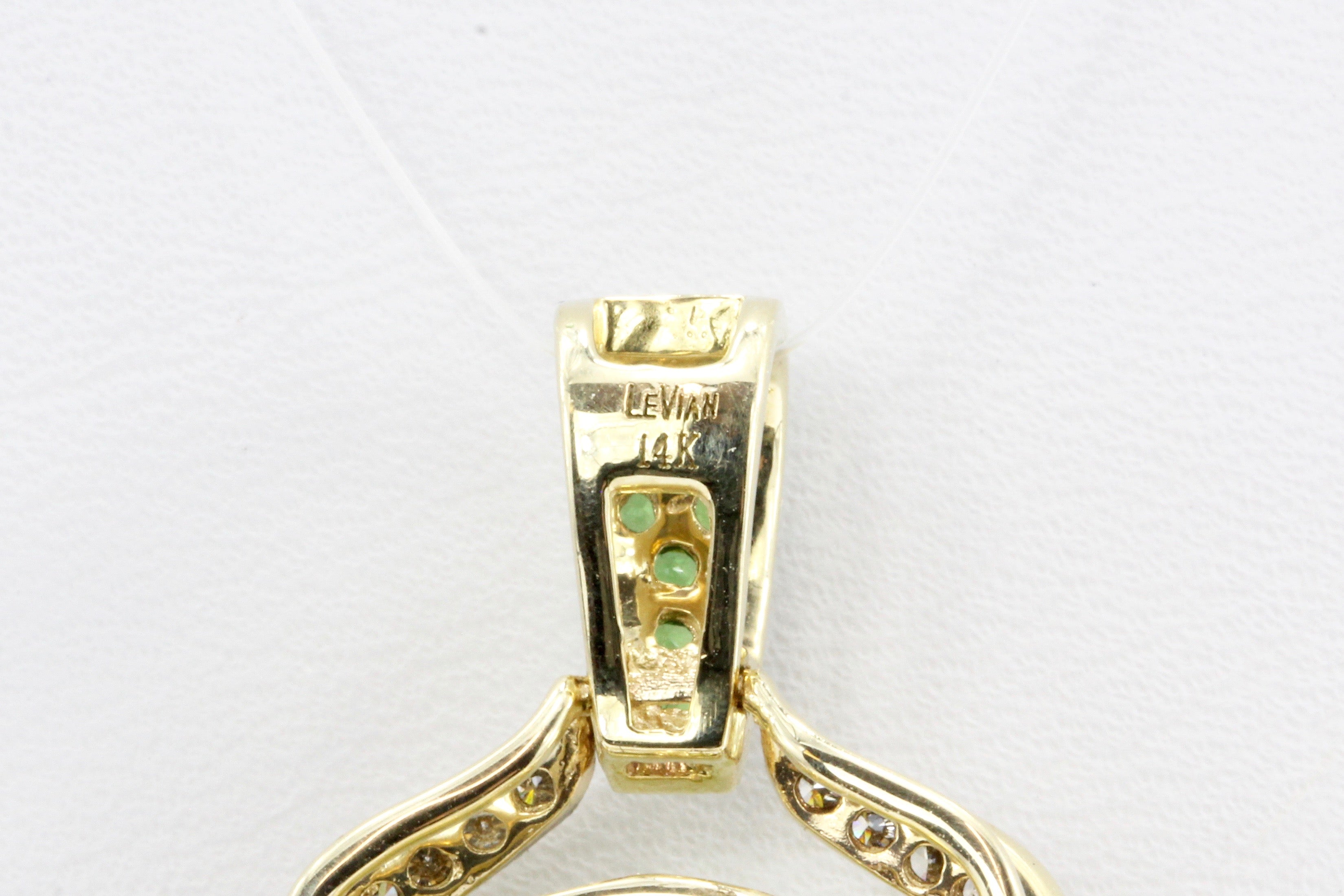 LeVian Art Nouveau Style 14K Gold Diamond Lime Quartz Gemstone Pendant - Queen May