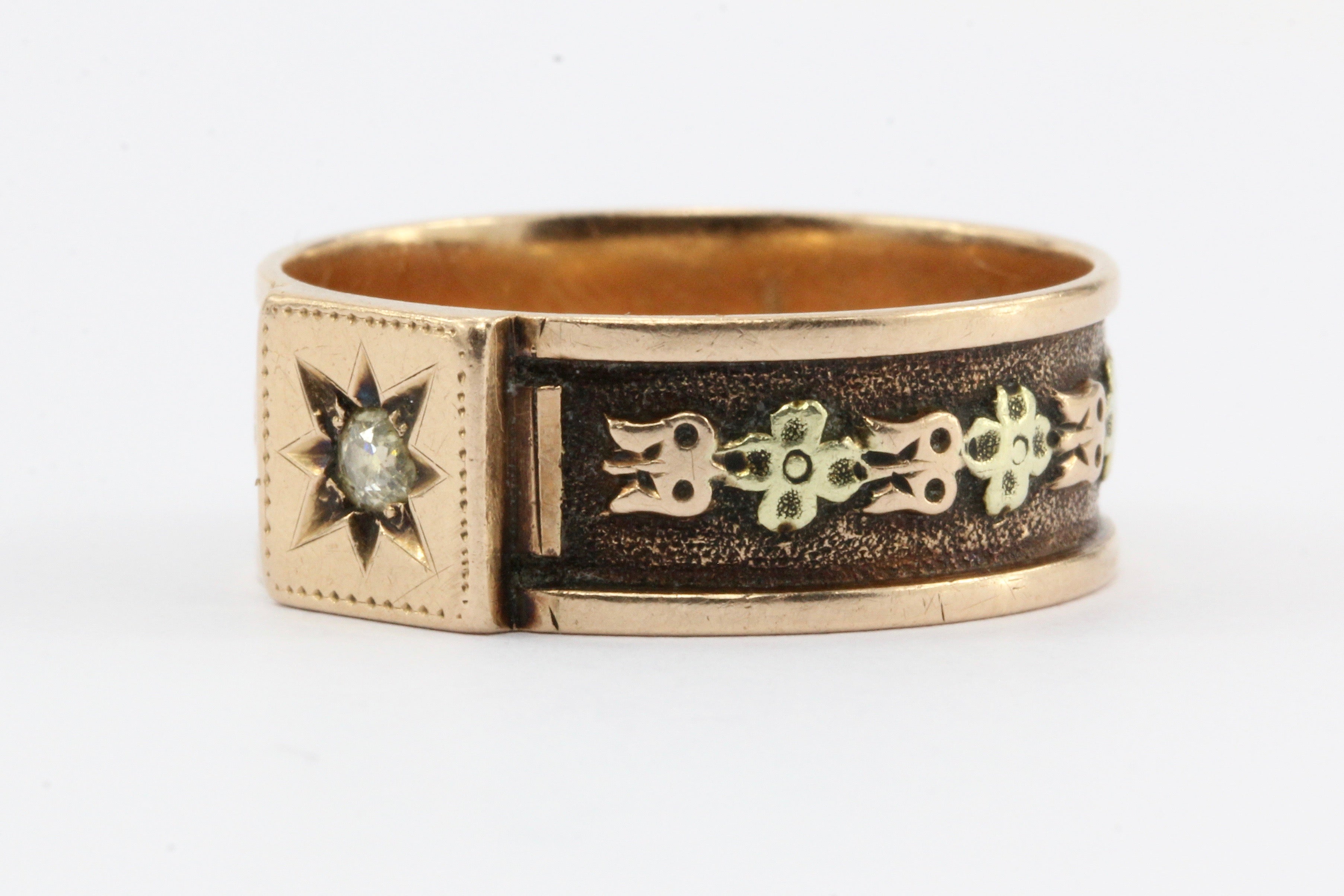 Victorian 14k Rose/ Yellow Gold Old Mine Cut Diamond Mens Ring / Band - Queen May