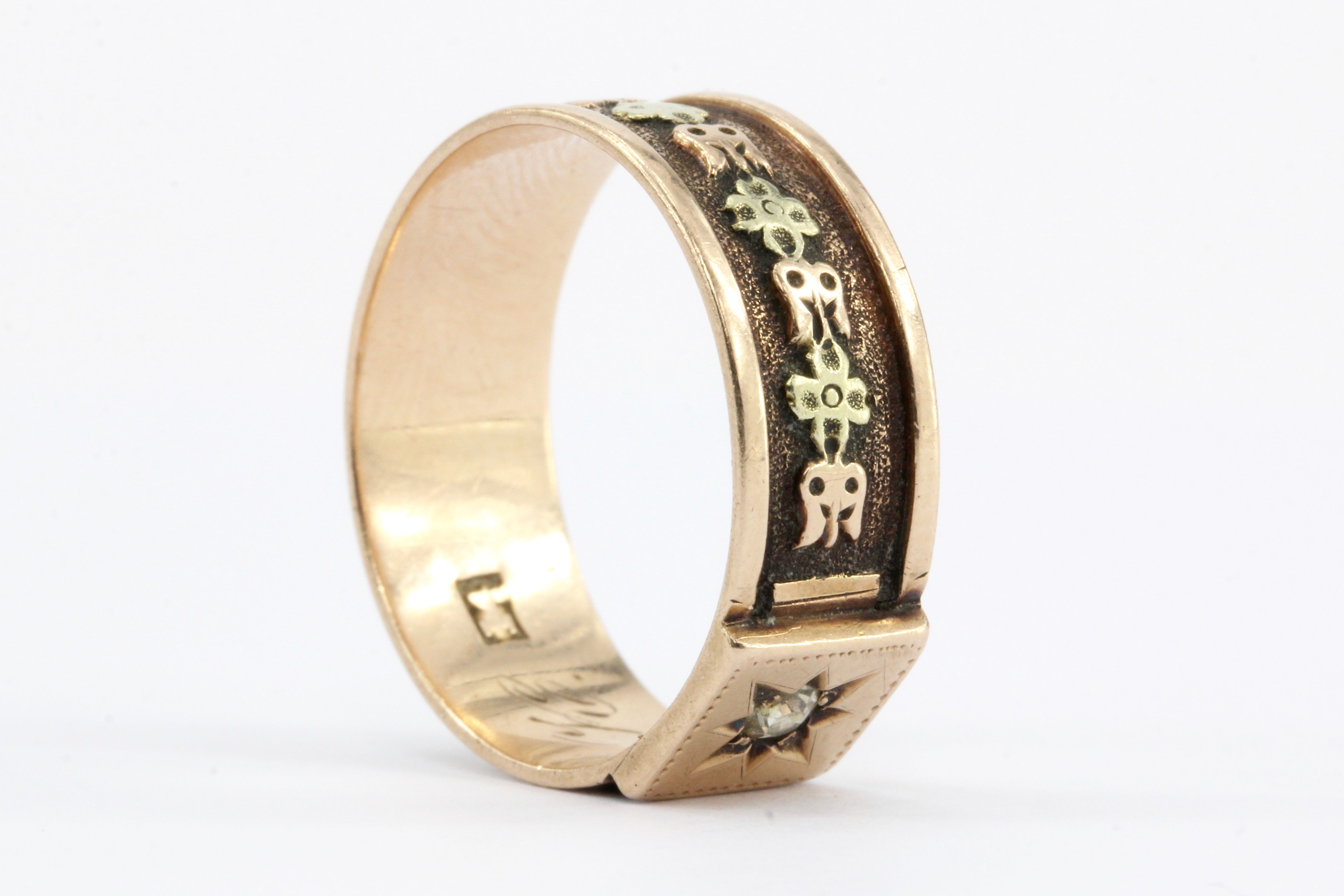 Victorian 14k Rose/ Yellow Gold Old Mine Cut Diamond Mens Ring / Band - Queen May