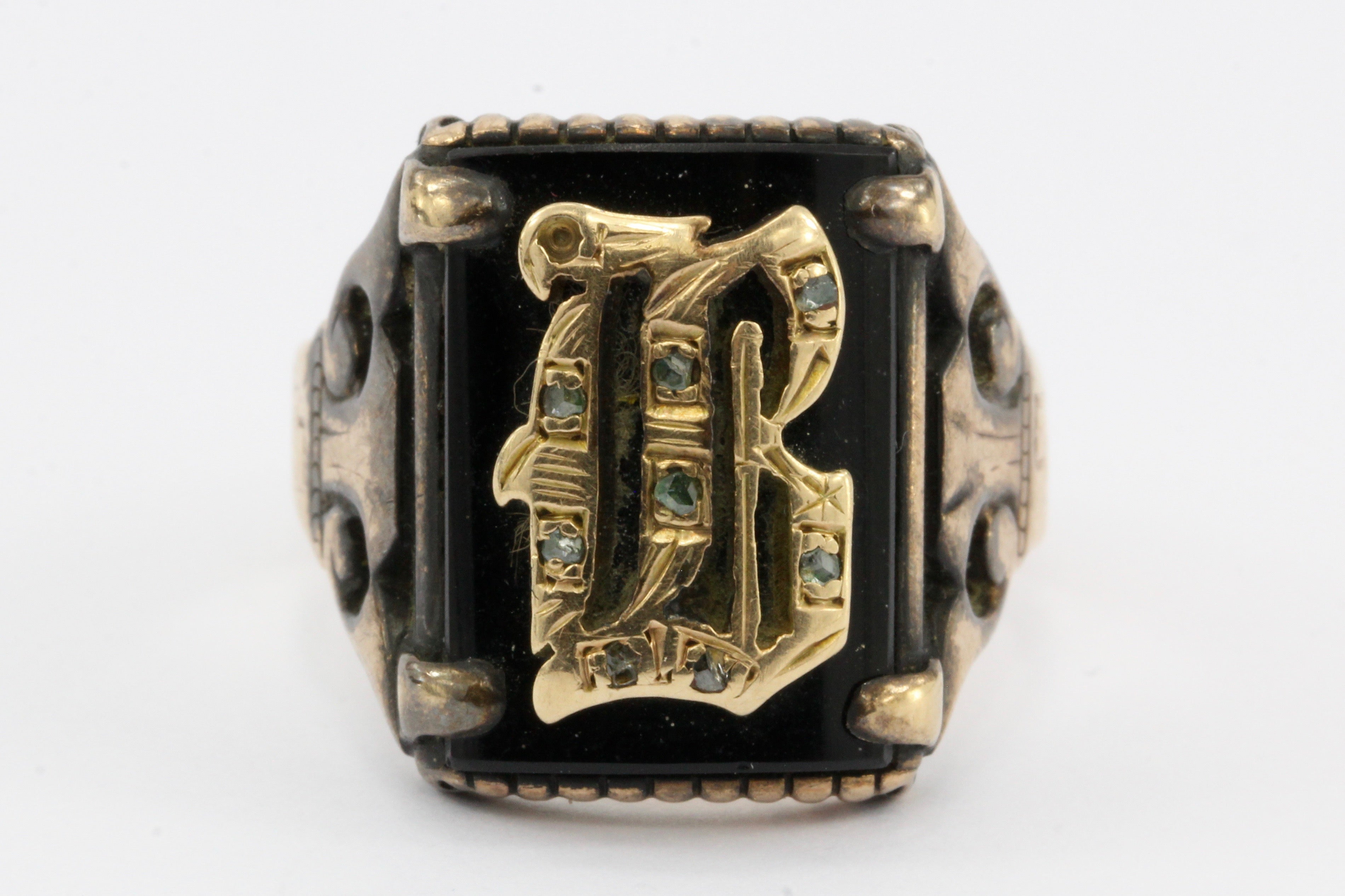 Victorian 14K Rose Gold Letter B Onyx Signet Ring c.1885 - Queen May