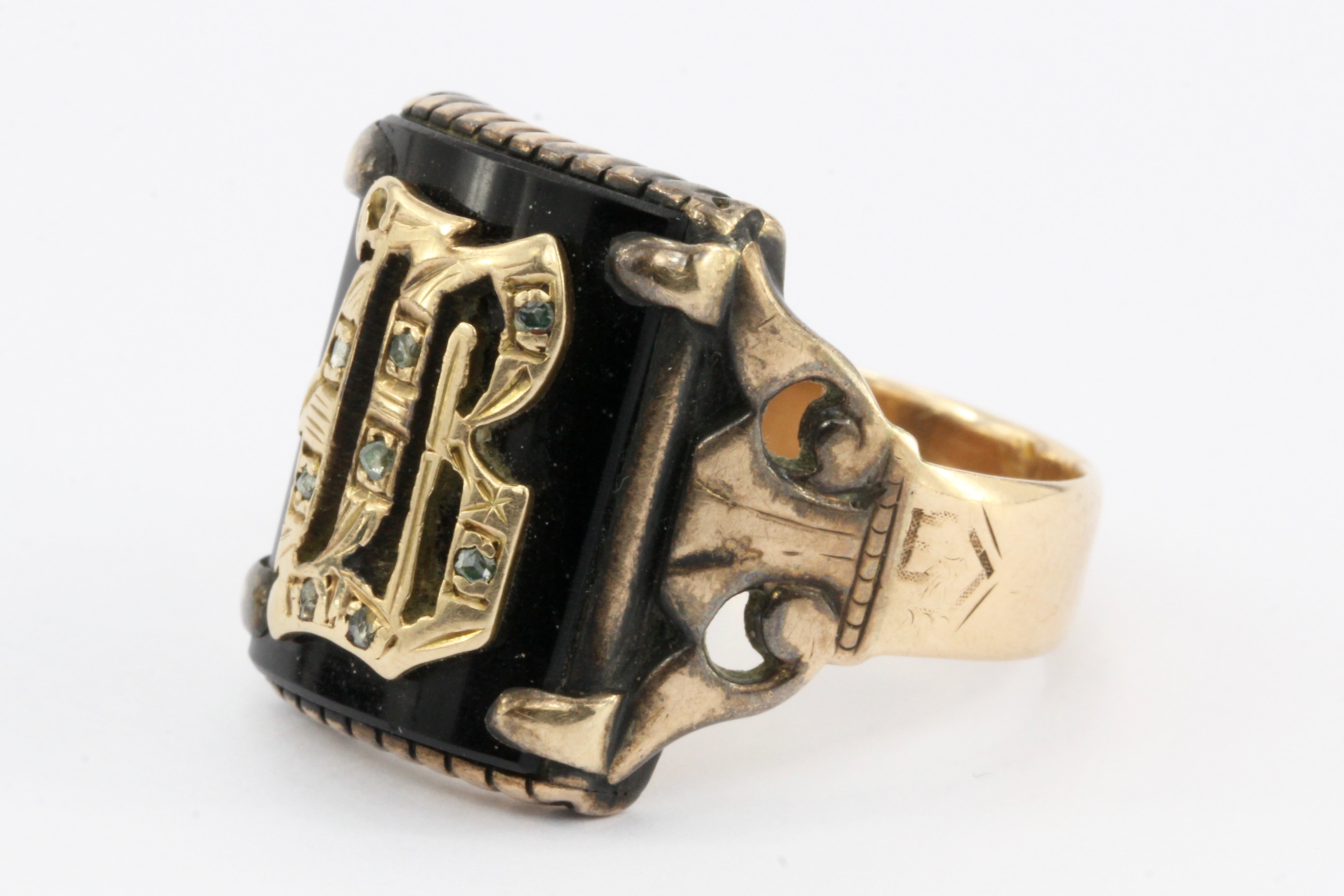 Victorian 14K Rose Gold Letter B Onyx Signet Ring c.1885 - Queen May