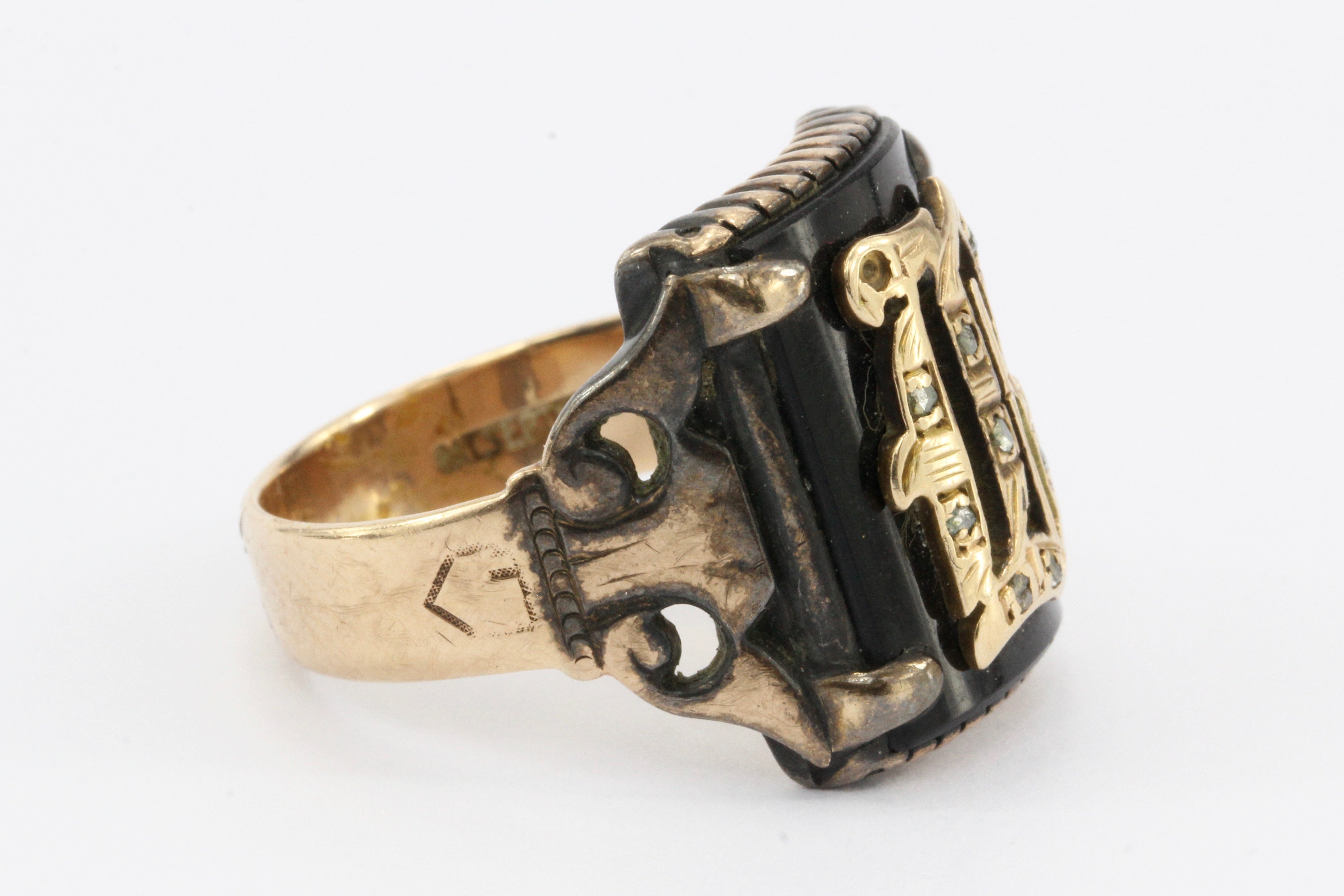 Victorian 14K Rose Gold Letter B Onyx Signet Ring c.1885 - Queen May