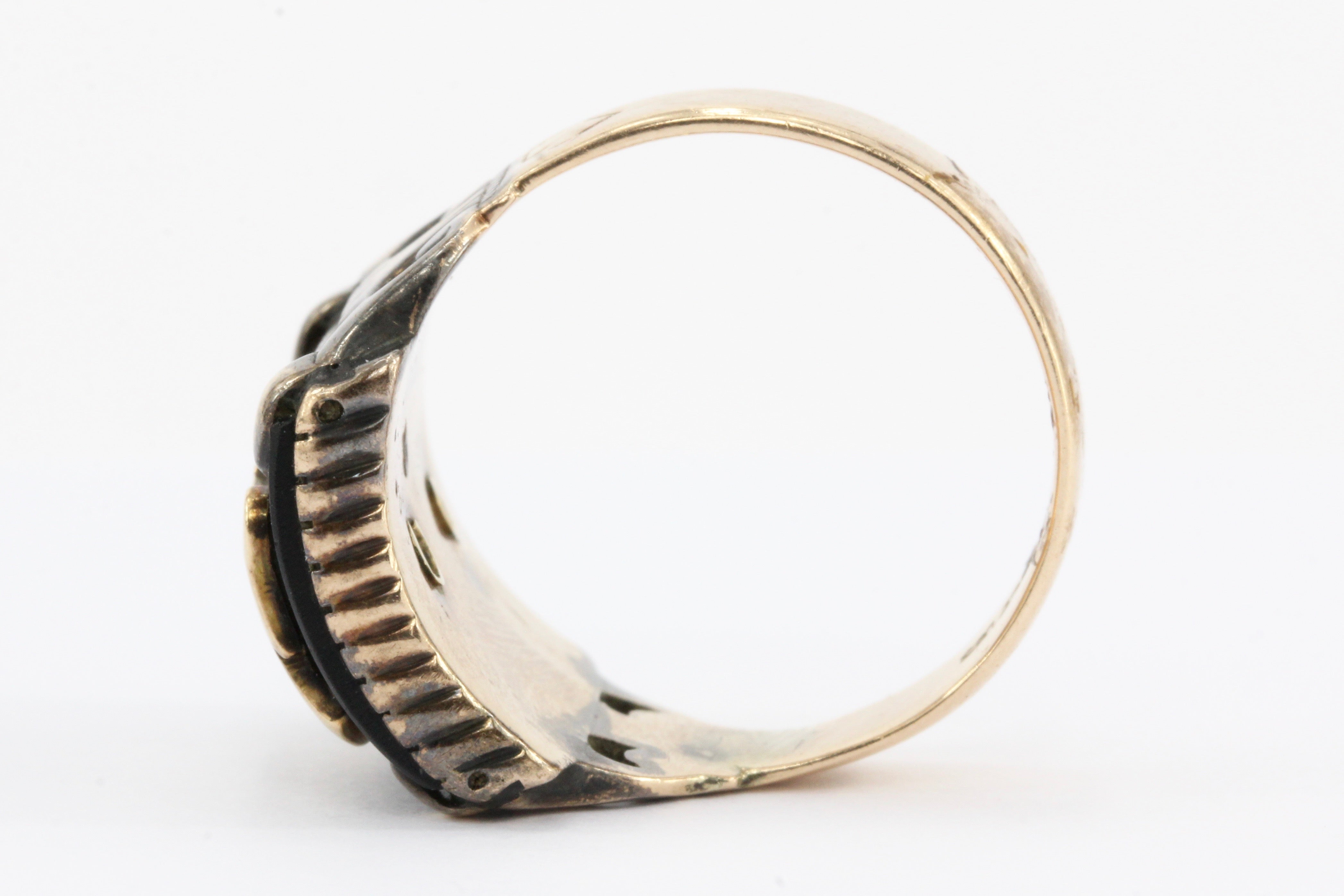 Victorian 14K Rose Gold Letter B Onyx Signet Ring c.1885 - Queen May