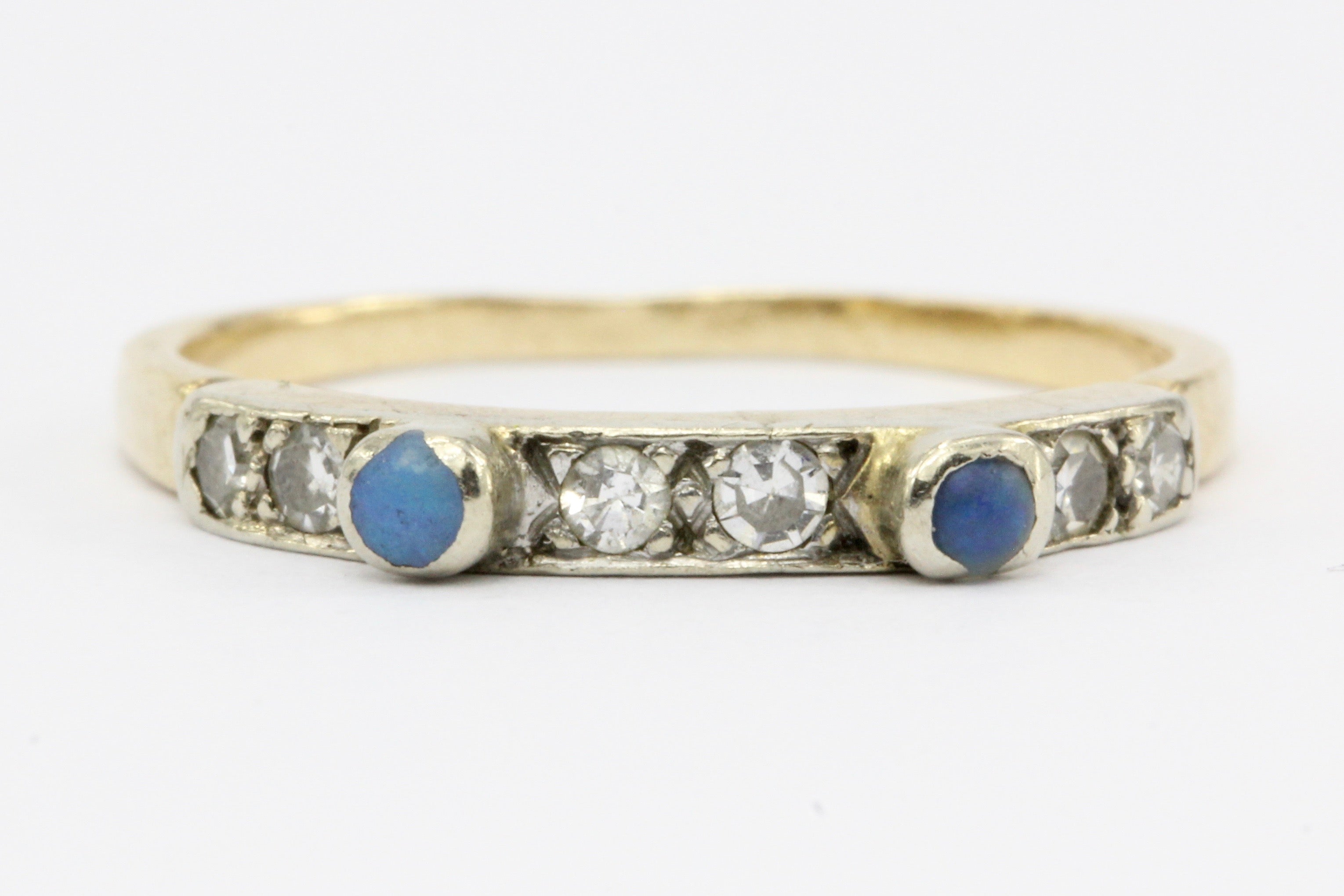 Art Deco 14K White & Yellow Gold Diamond Opal Stackable Band Ring c.1920's - Queen May