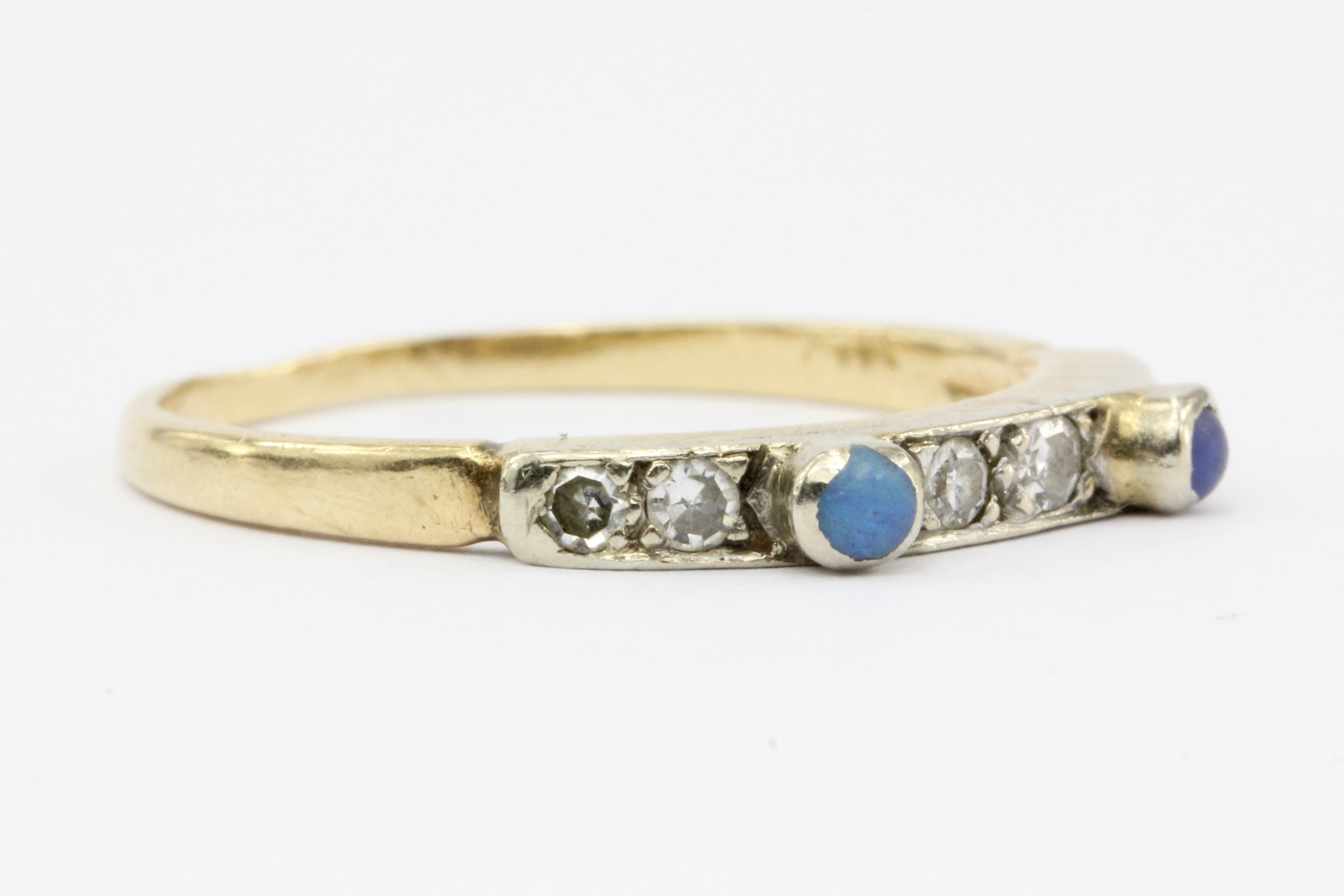 Art Deco 14K White & Yellow Gold Diamond Opal Stackable Band Ring c.1920's - Queen May