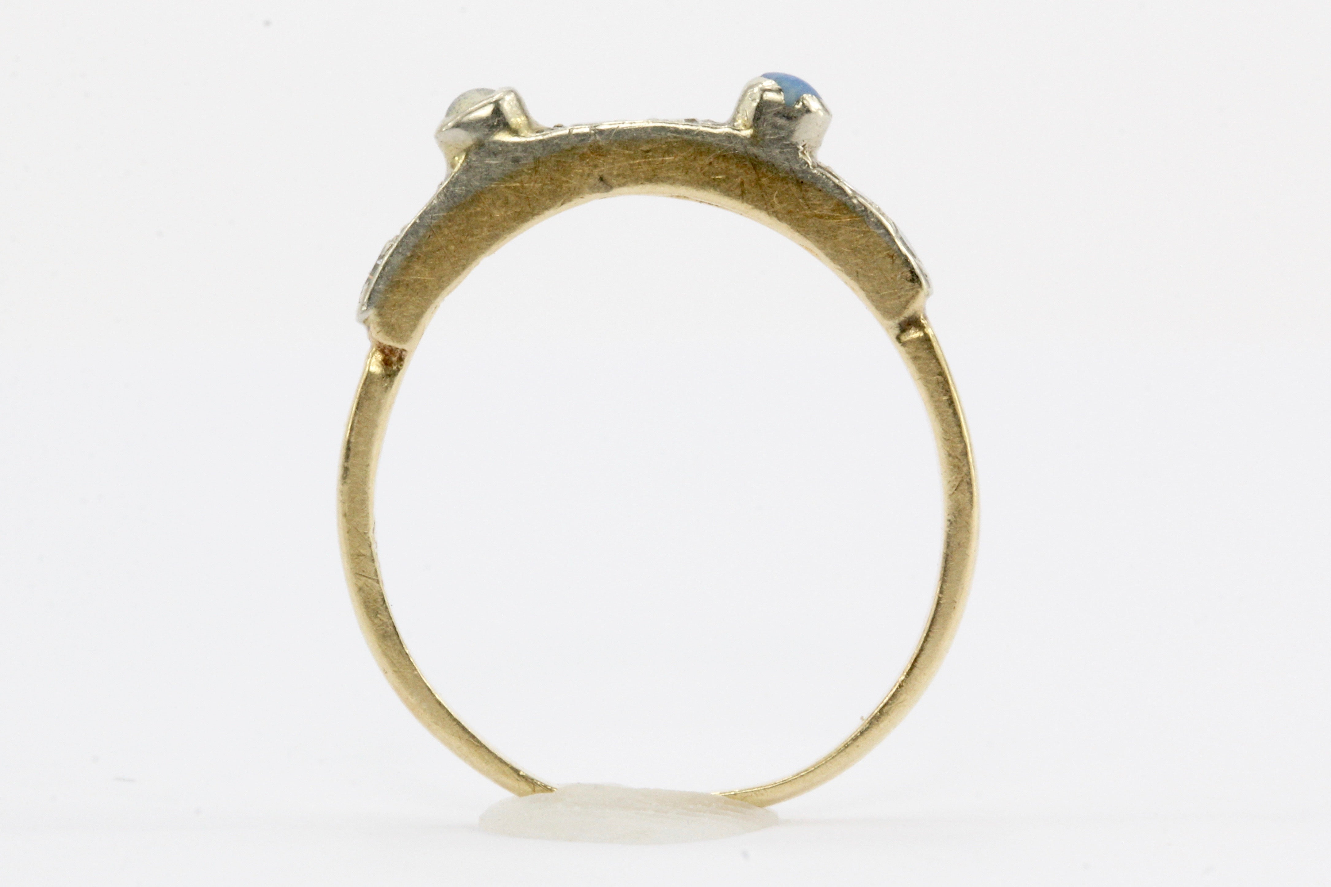 Art Deco 14K White & Yellow Gold Diamond Opal Stackable Band Ring c.1920's - Queen May