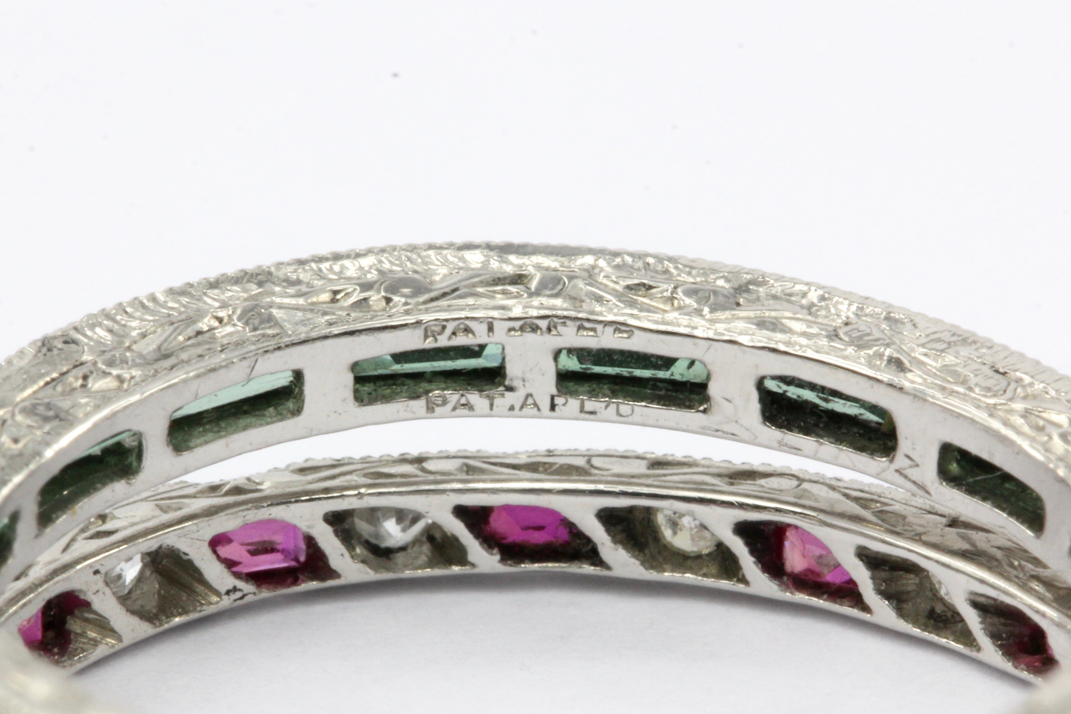 Art Deco Platinum Diamond Emerald Sapphire Ruby Flip Swivel Ring Eternity Band - Queen May