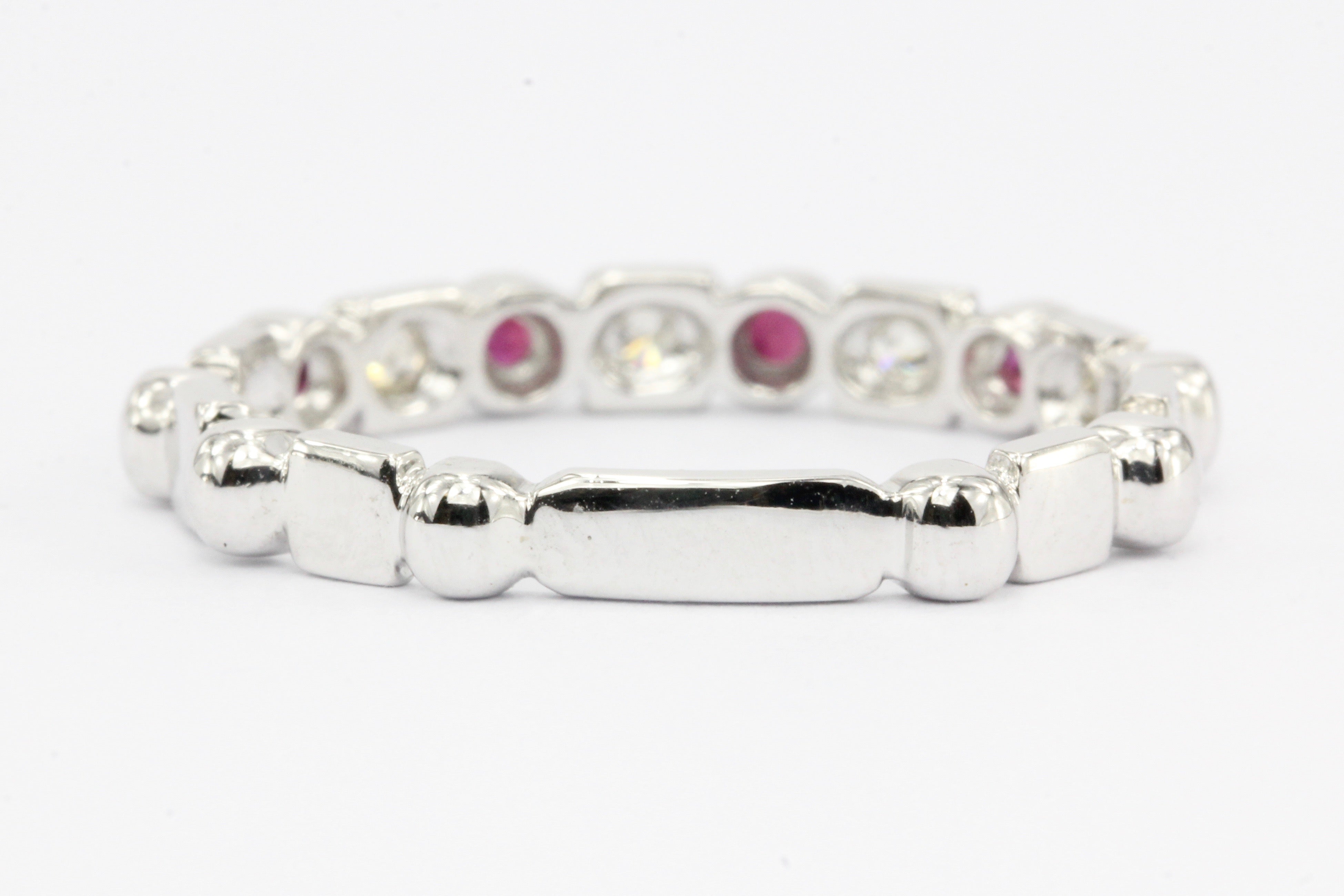 14K White Gold Diamond & Ruby Half Eternity Band Ring - Queen May
