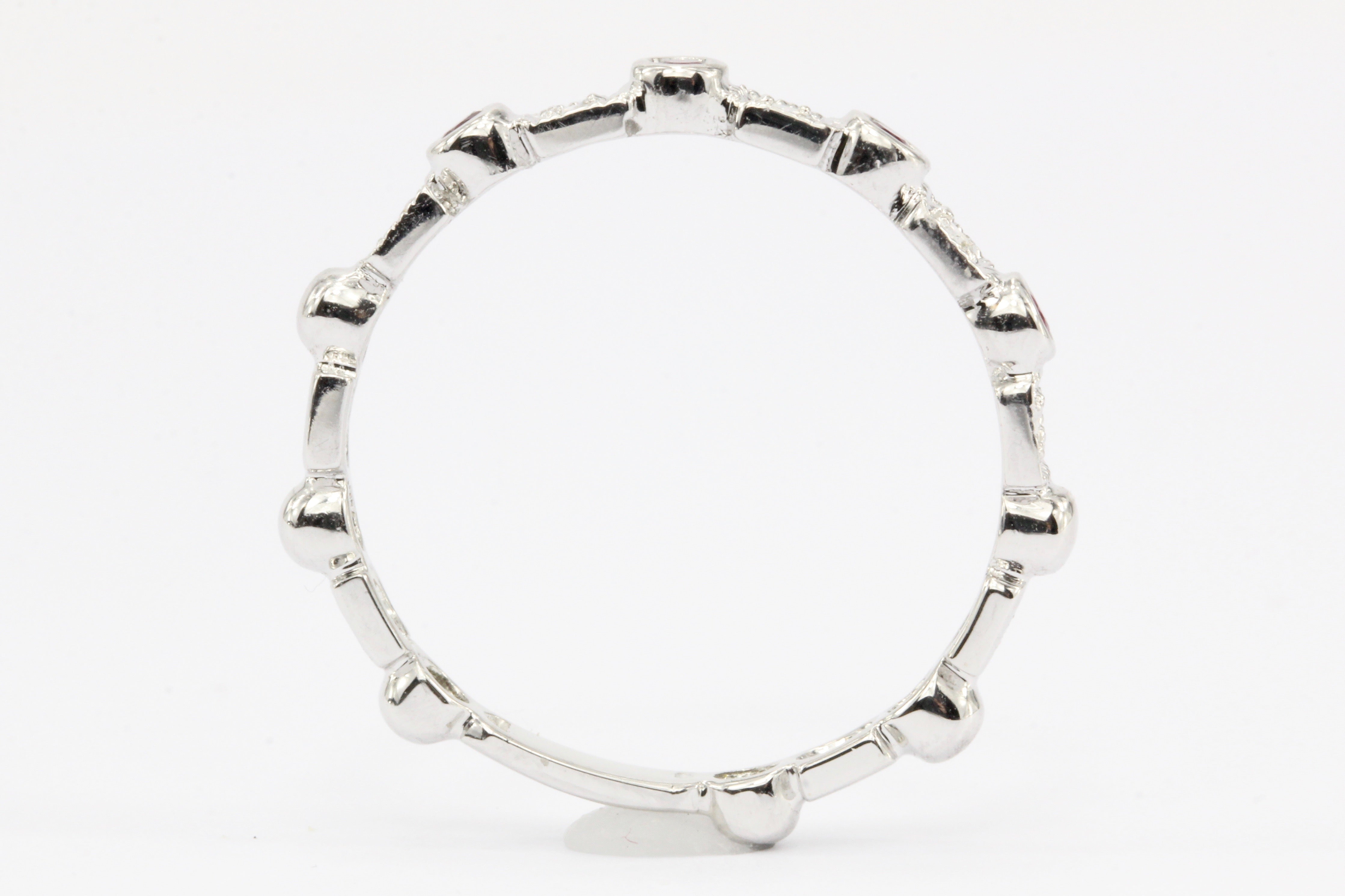 14K White Gold Diamond & Ruby Half Eternity Band Ring - Queen May