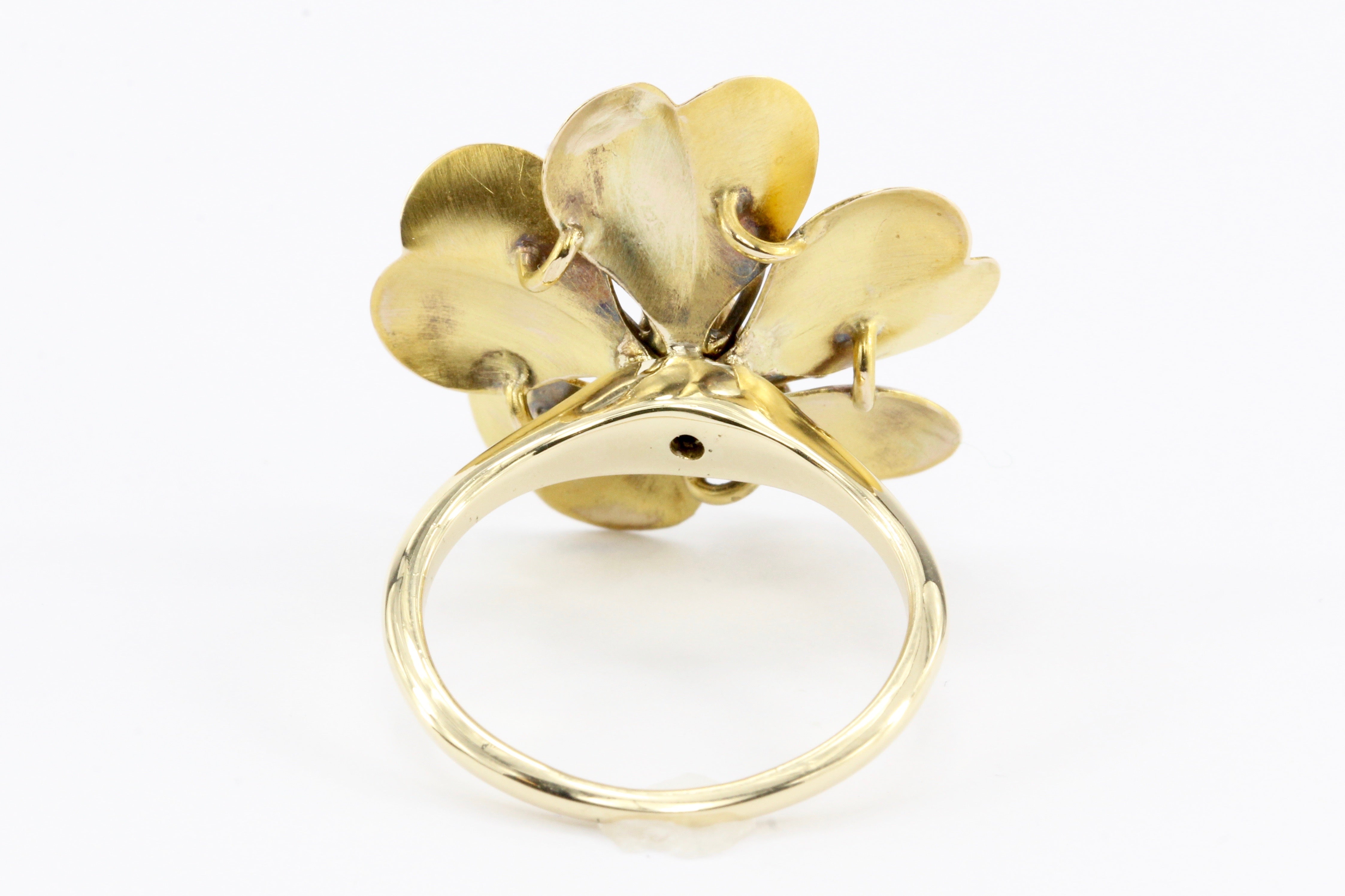 Victorian 10K Gold Old European Cut Diamond Flower Ring - Queen May