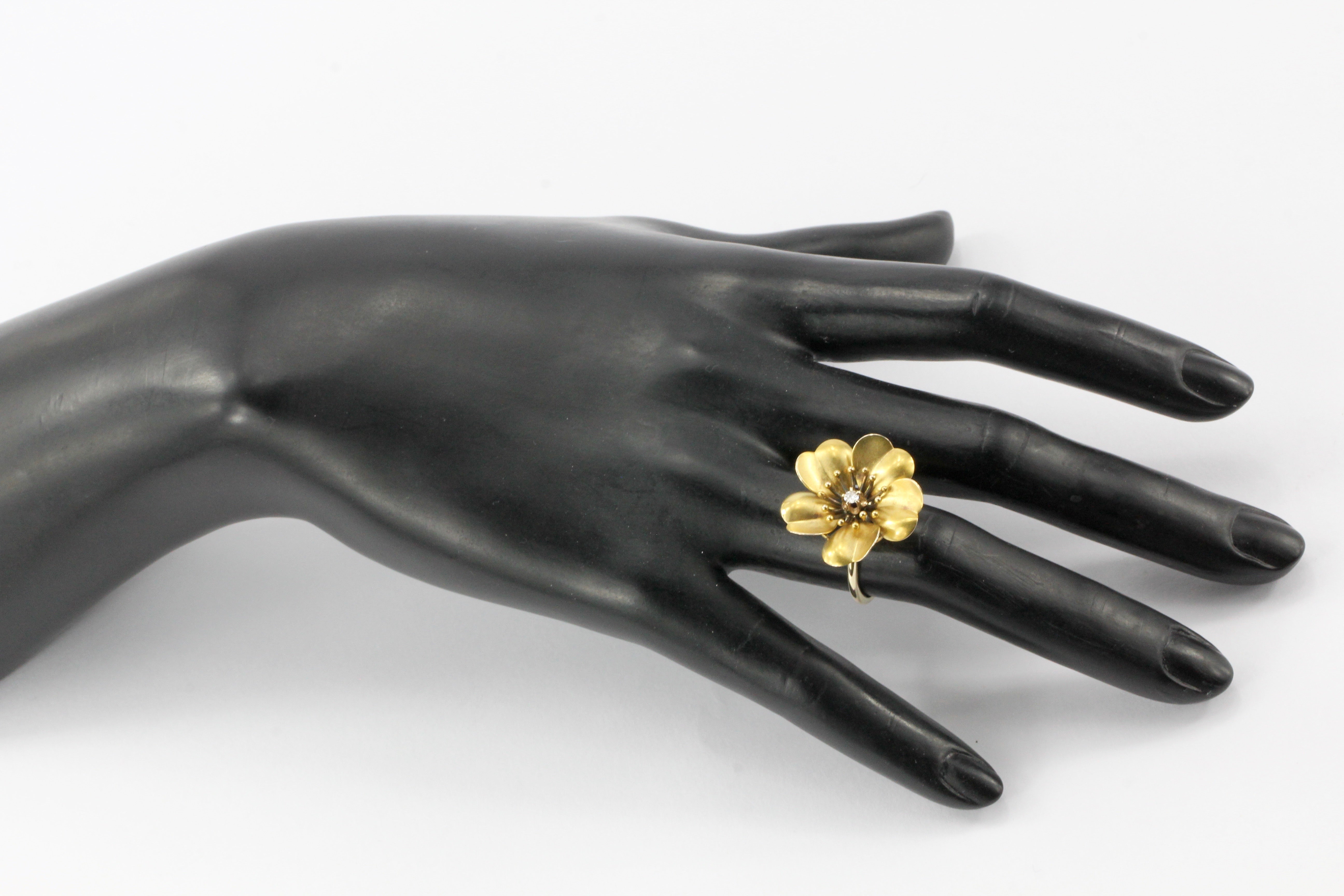 Victorian 10K Gold Old European Cut Diamond Flower Ring - Queen May