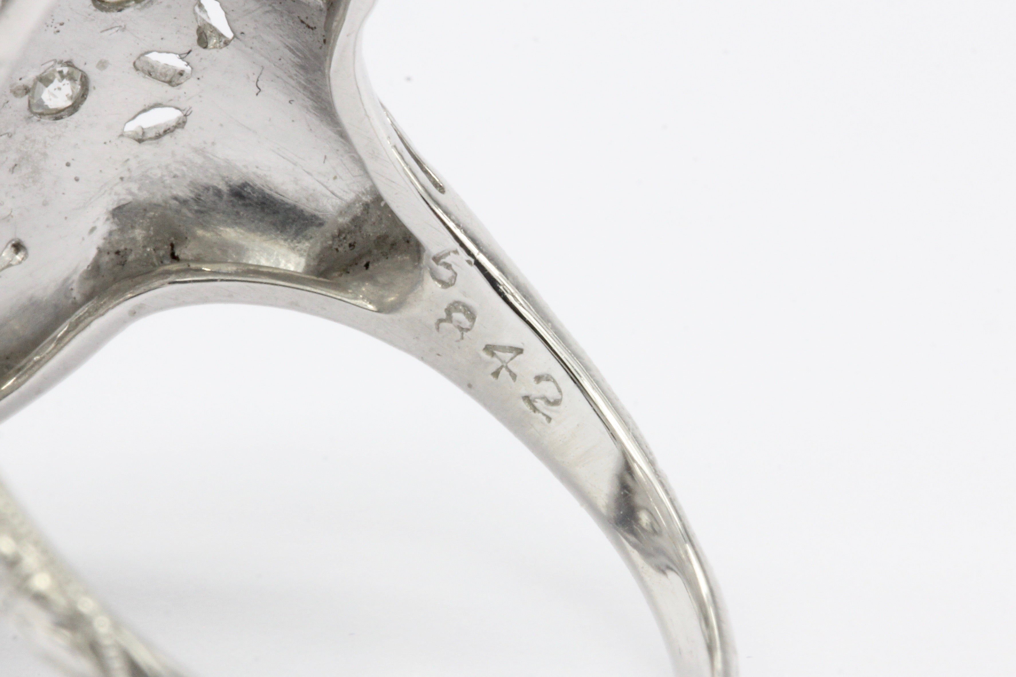 Art Deco Platinum Old European Cut Diamond Filigree Shield Ring c.1920's - Queen May