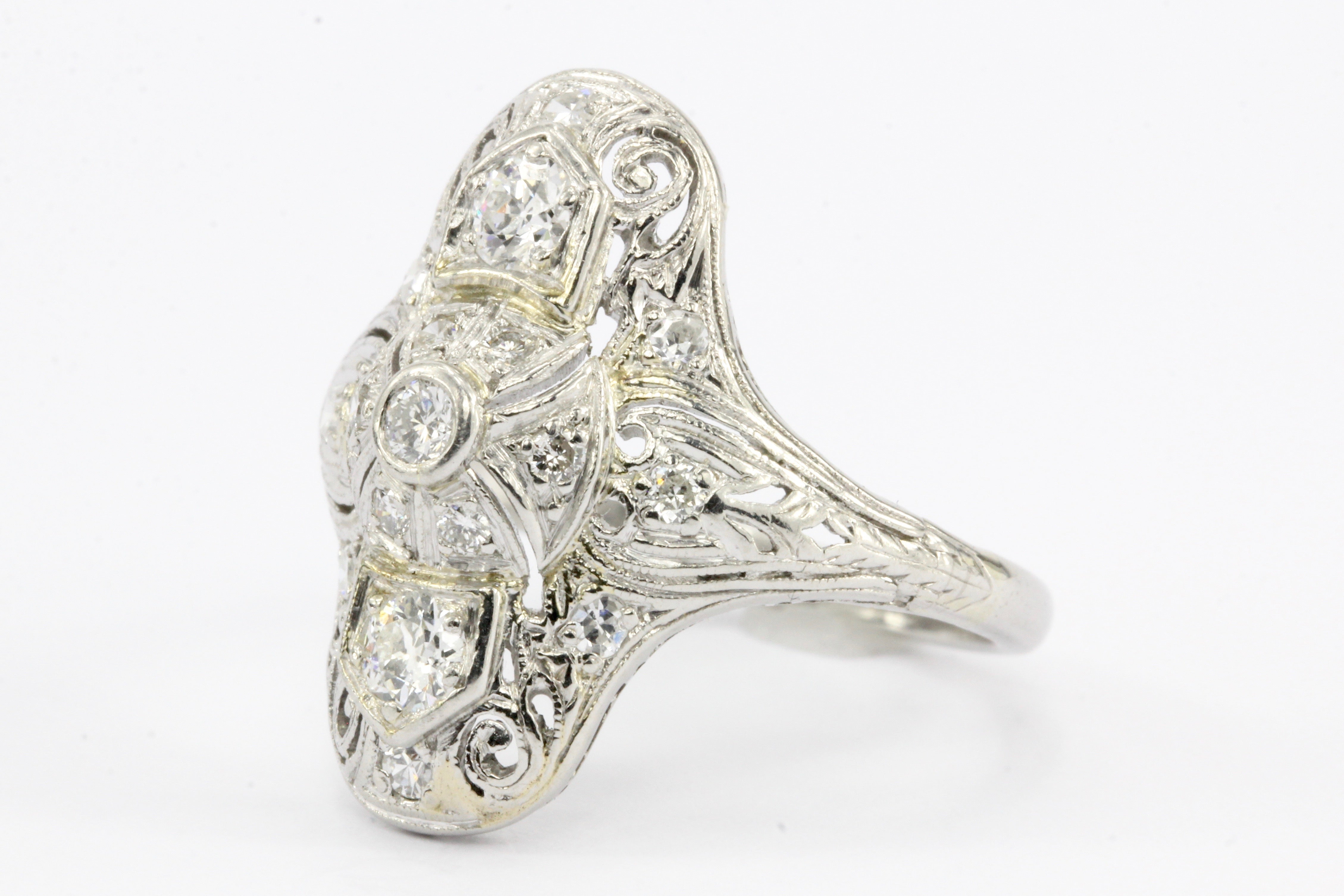Art Deco Platinum Diamond Filigree Ring c.1930's - Queen May