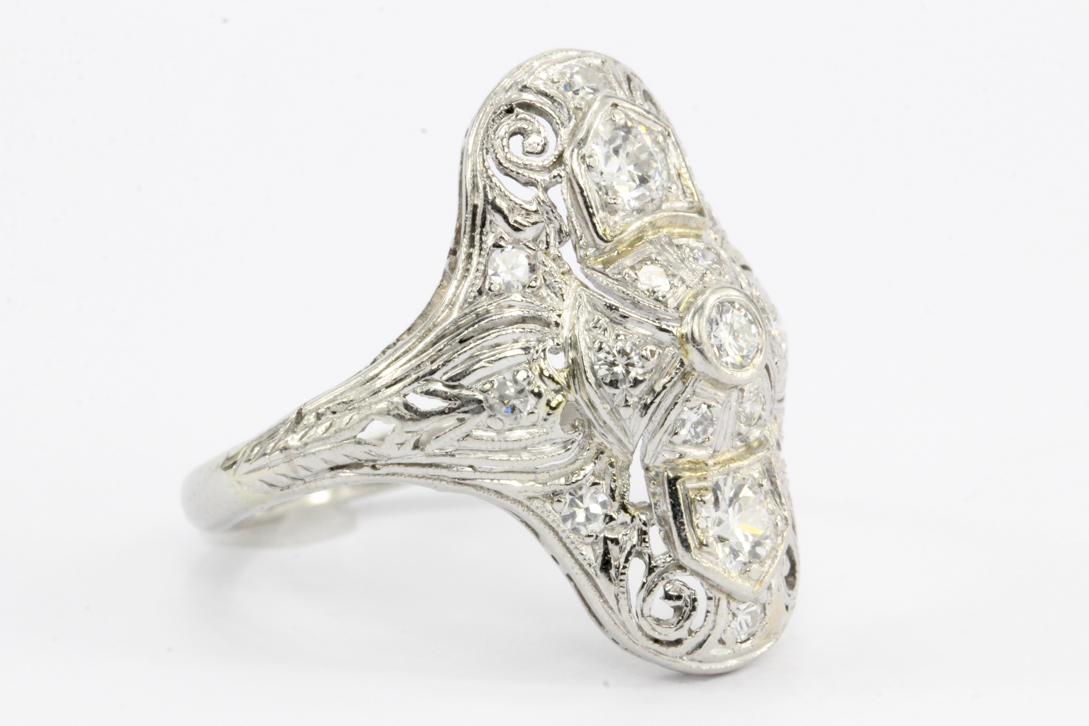 Art Deco Platinum Diamond Filigree Ring c.1930's - Queen May