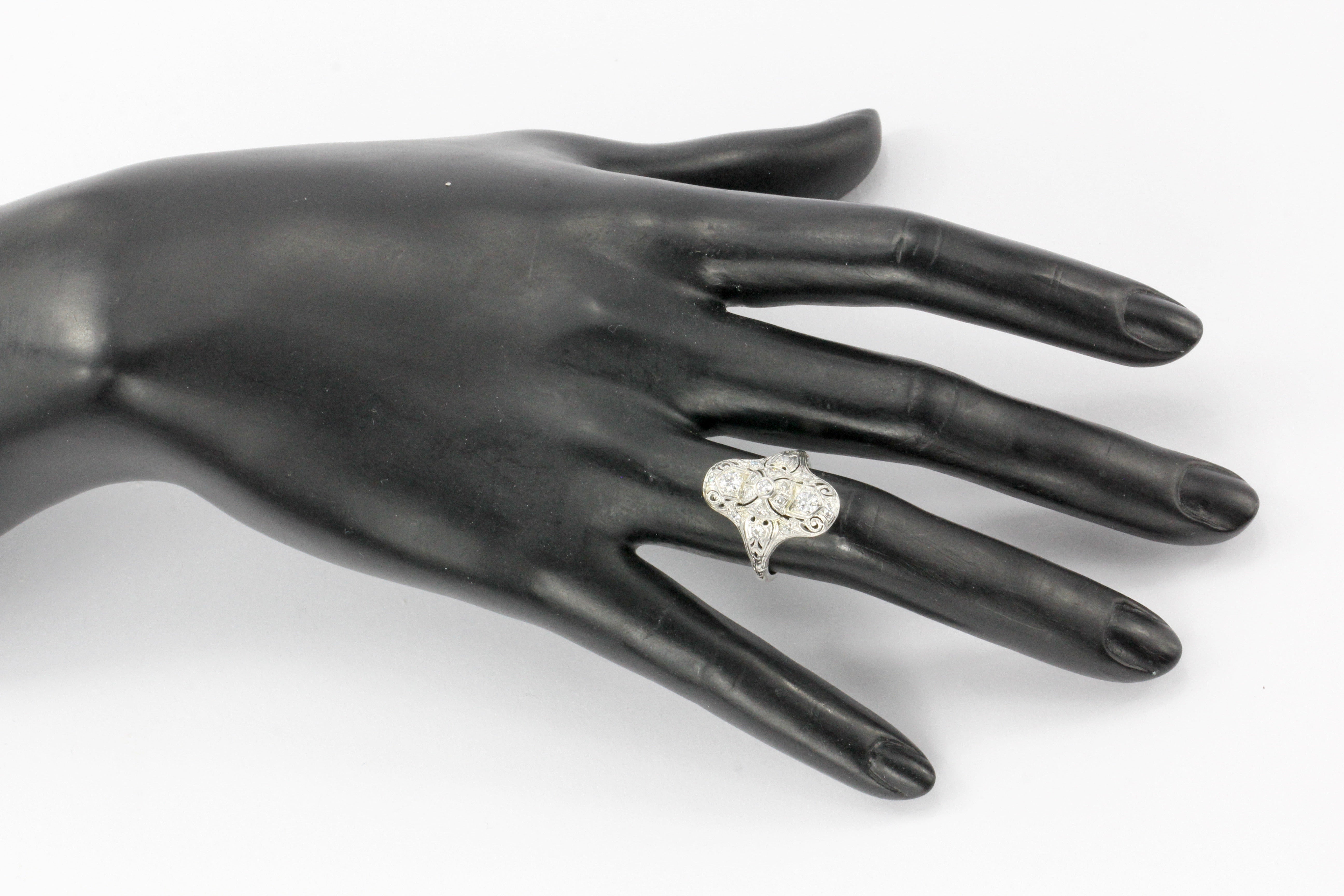 Art Deco Platinum Diamond Filigree Ring c.1930's - Queen May
