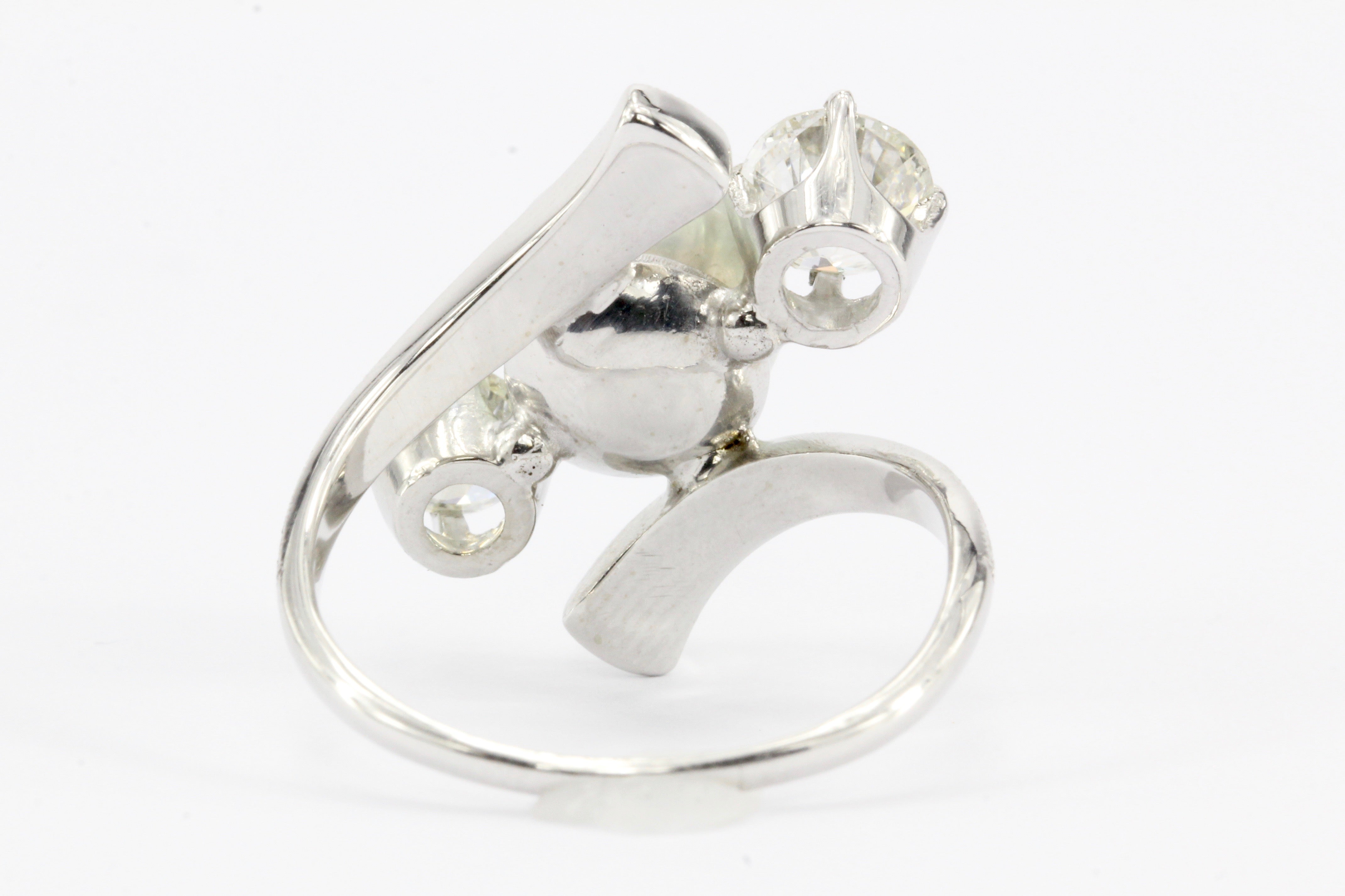 Retro 14K White Gold Old European Diamond & 8.6mm Silver Pearl Ring - Queen May