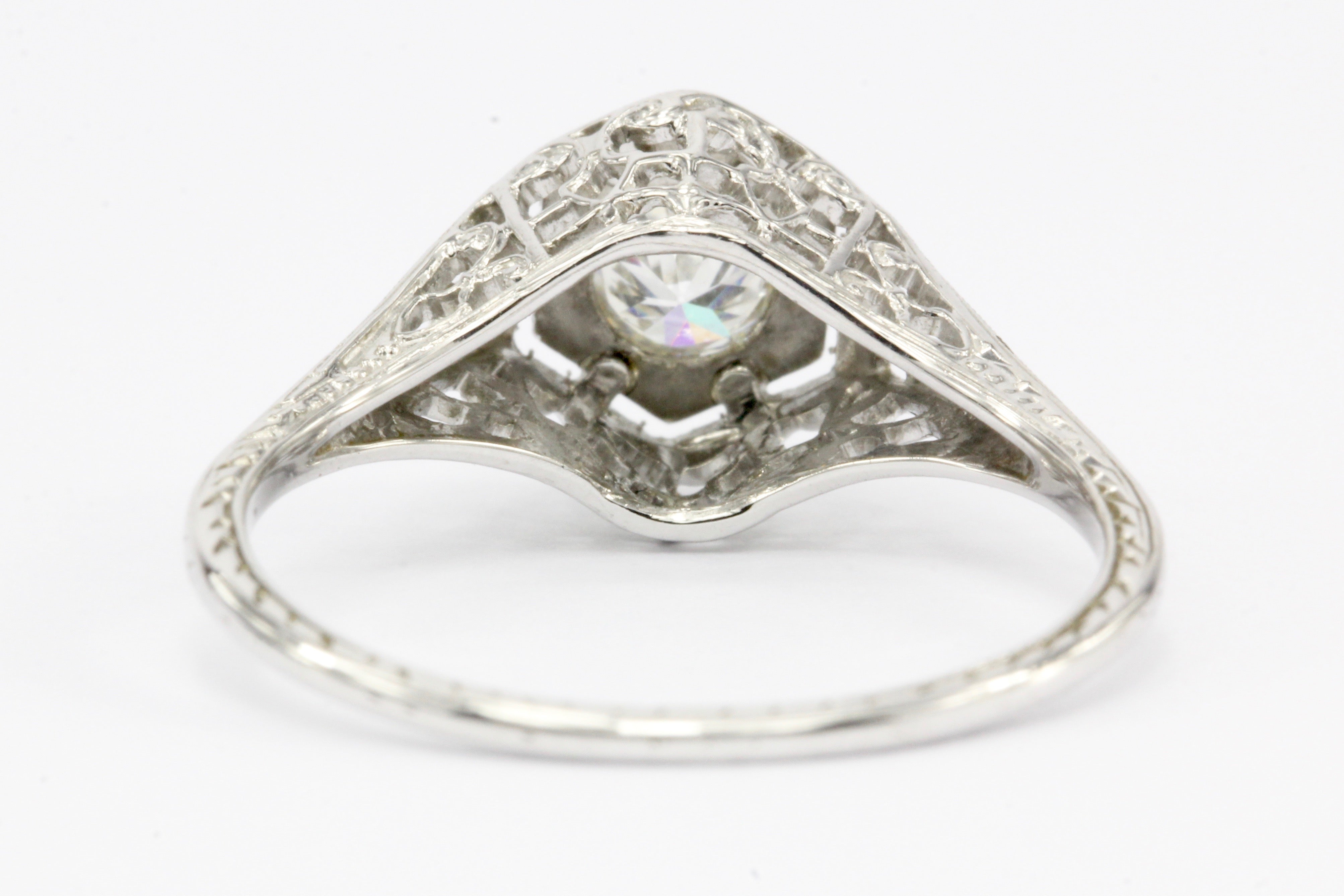 Art Deco 18K White Gold Belais Old European Cut Diamond Engagement Ring 1920's - Queen May