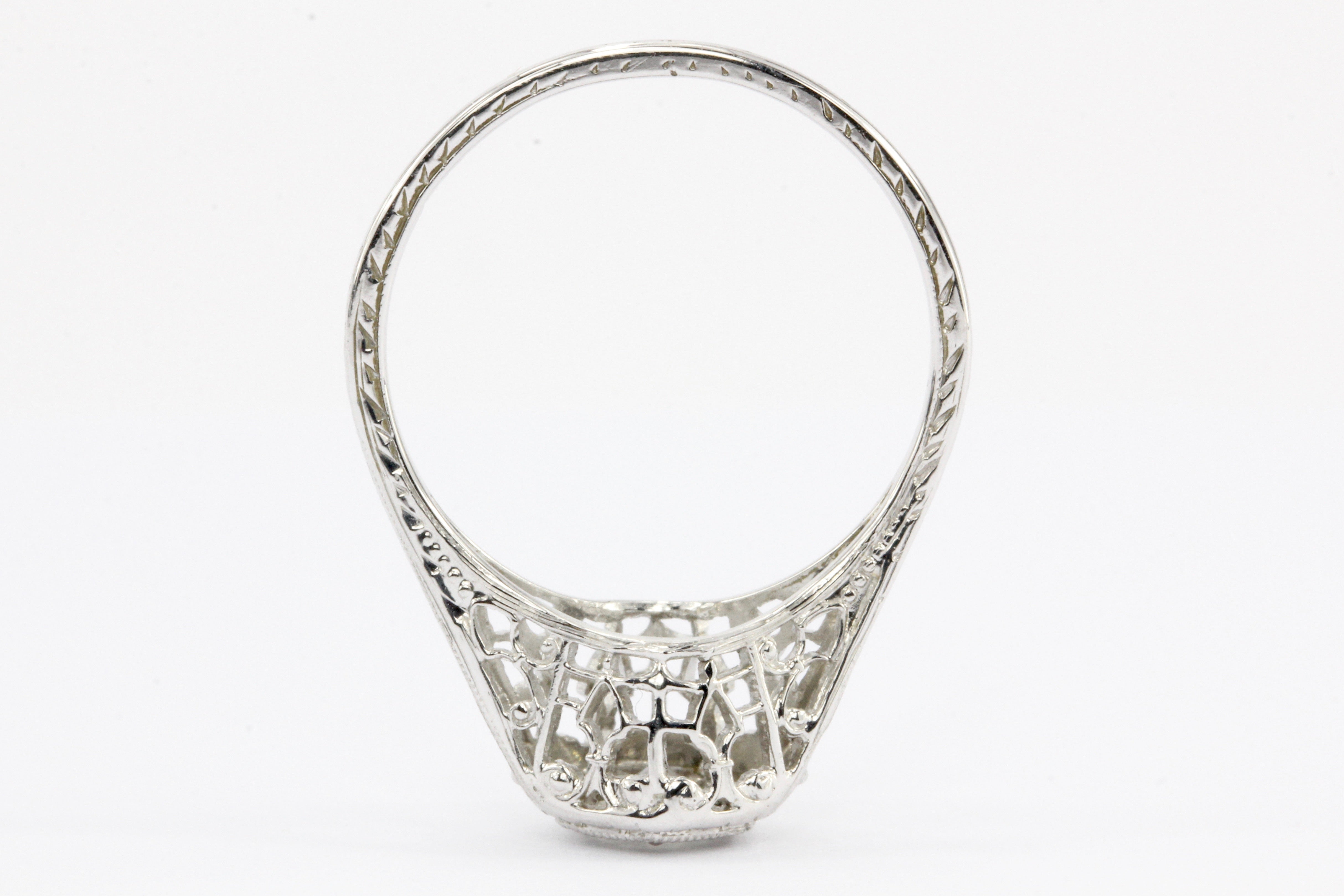 Art Deco 18K White Gold Belais Old European Cut Diamond Engagement Ring 1920's - Queen May