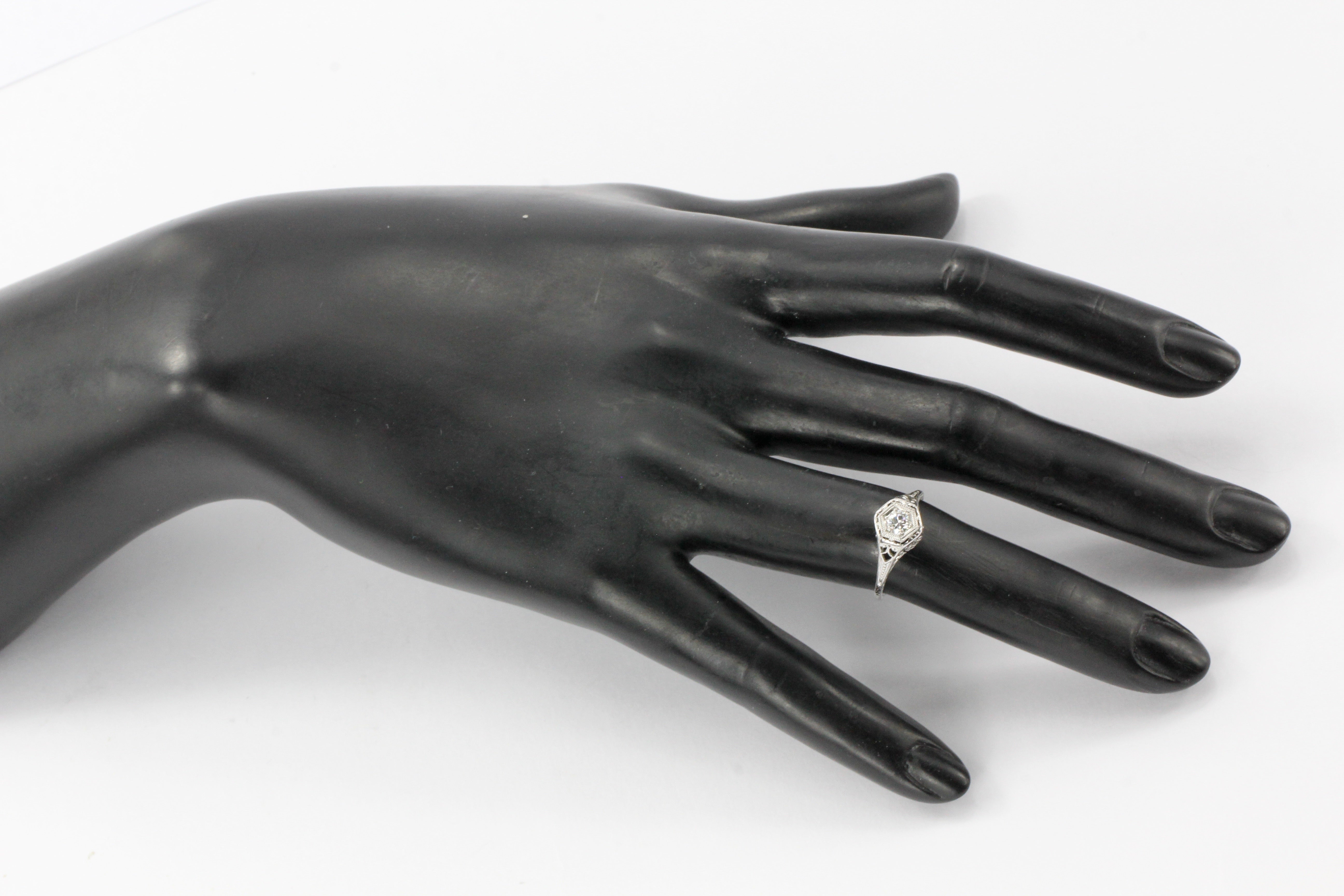 Art Deco 18K White Gold Belais Old European Cut Diamond Engagement Ring 1920's - Queen May