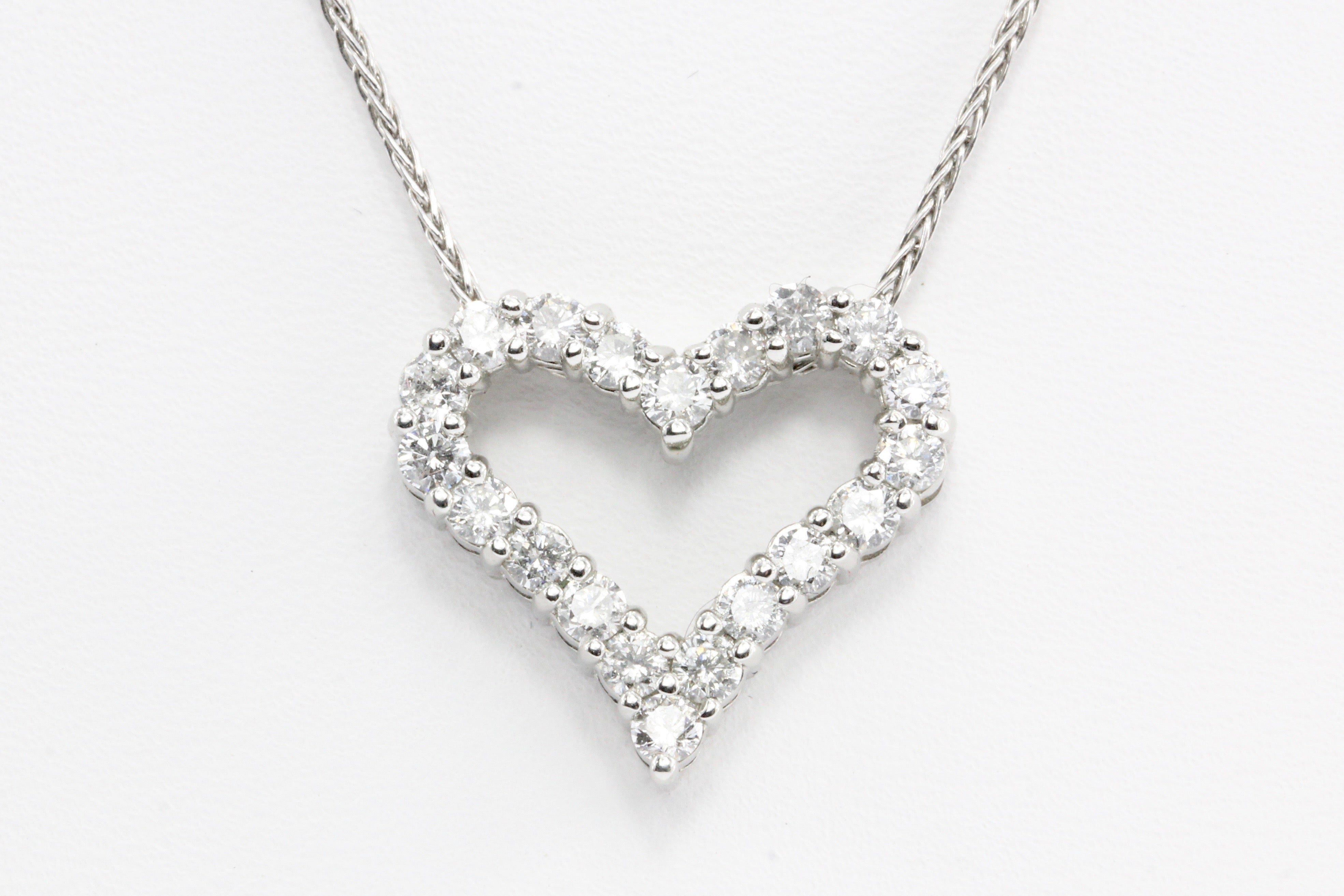 Platinum Diamond Heart Pendant Necklace 1CTW - Queen May