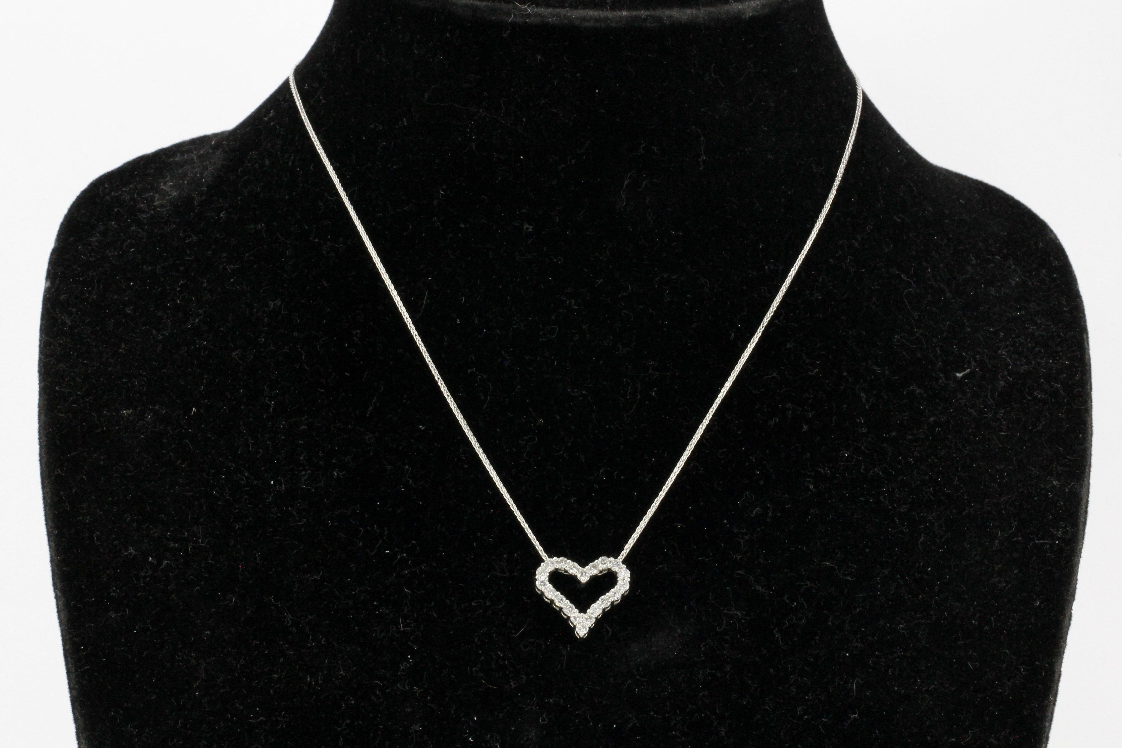 Platinum Diamond Heart Pendant Necklace 1CTW - Queen May