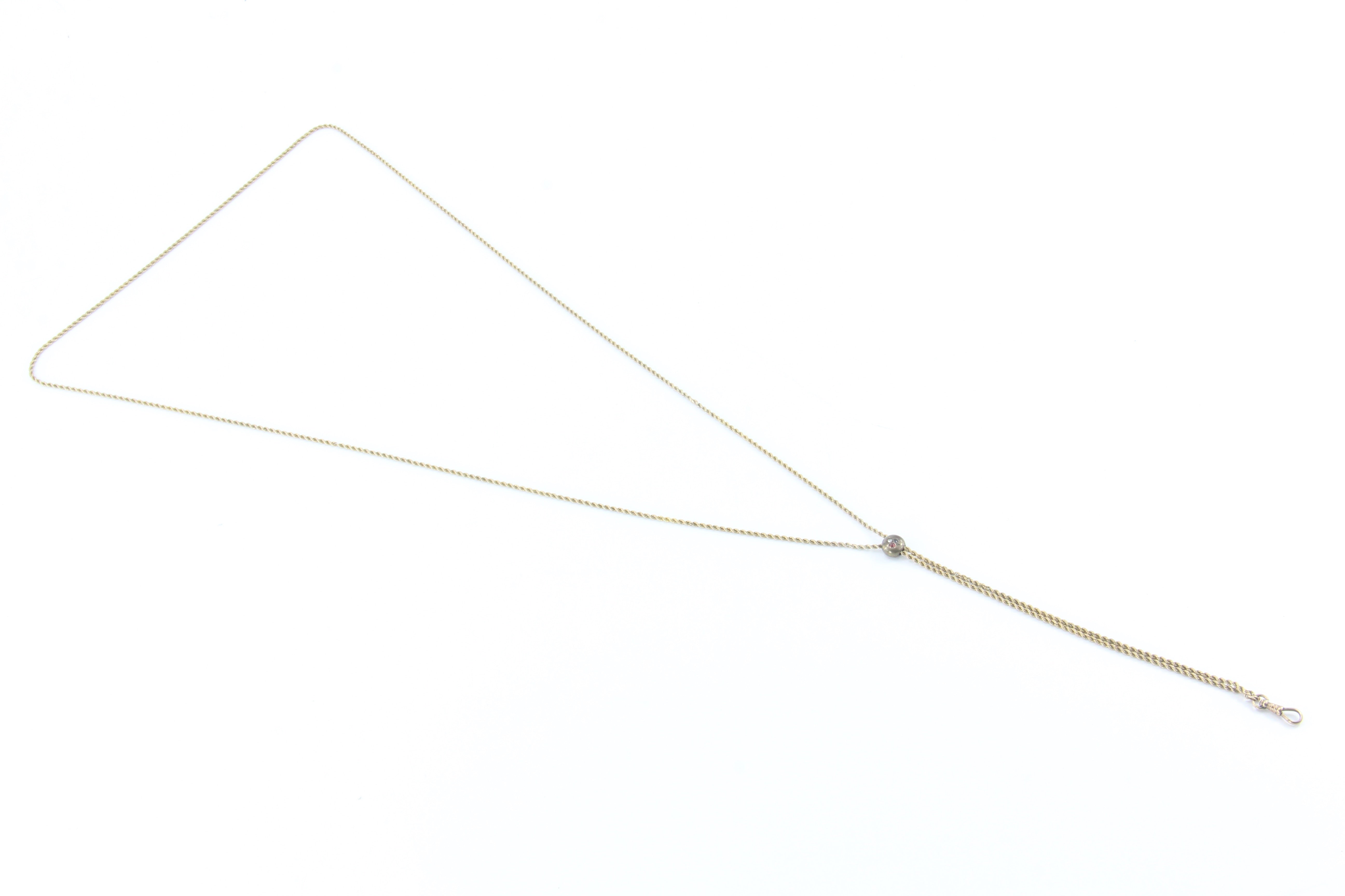 Victorian 10K & 14K Gold Diamond Ruby Amethyst Lorgnette Chain Necklace - Queen May