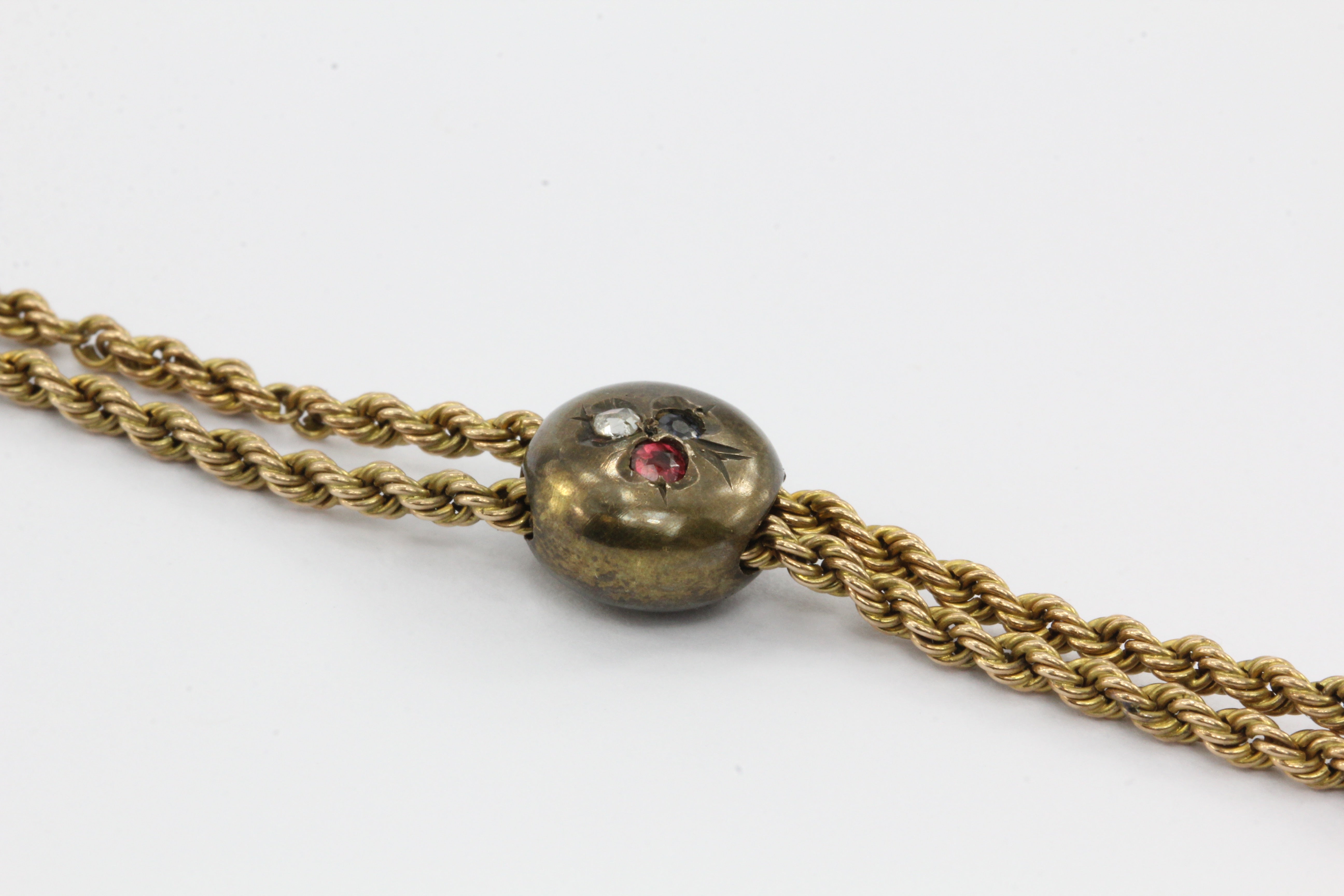 Victorian 10K & 14K Gold Diamond Ruby Amethyst Lorgnette Chain Necklace - Queen May