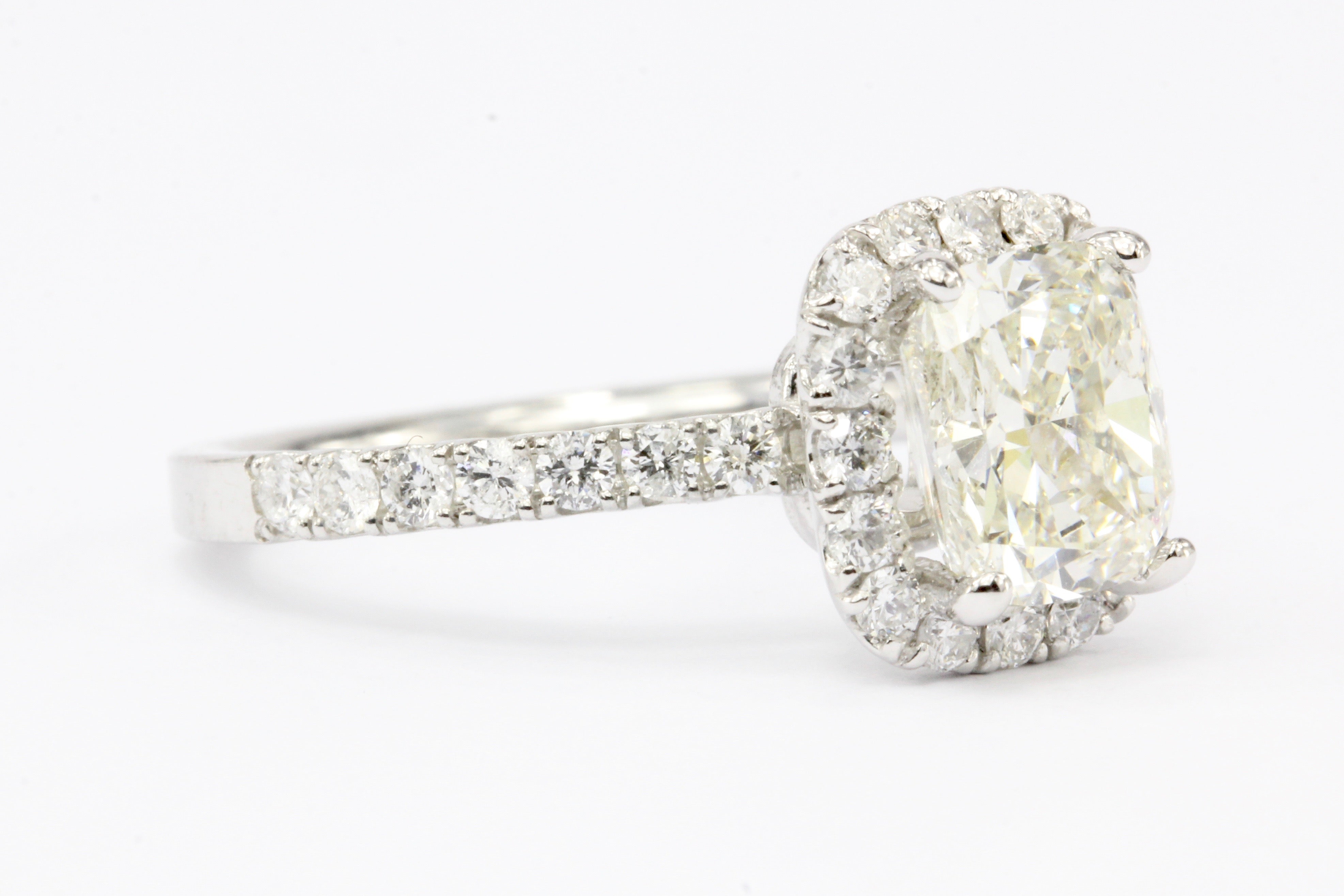14K White Gold 2.02 Carat Cushion Cut Diamond Halo Engagement Ring - Queen May