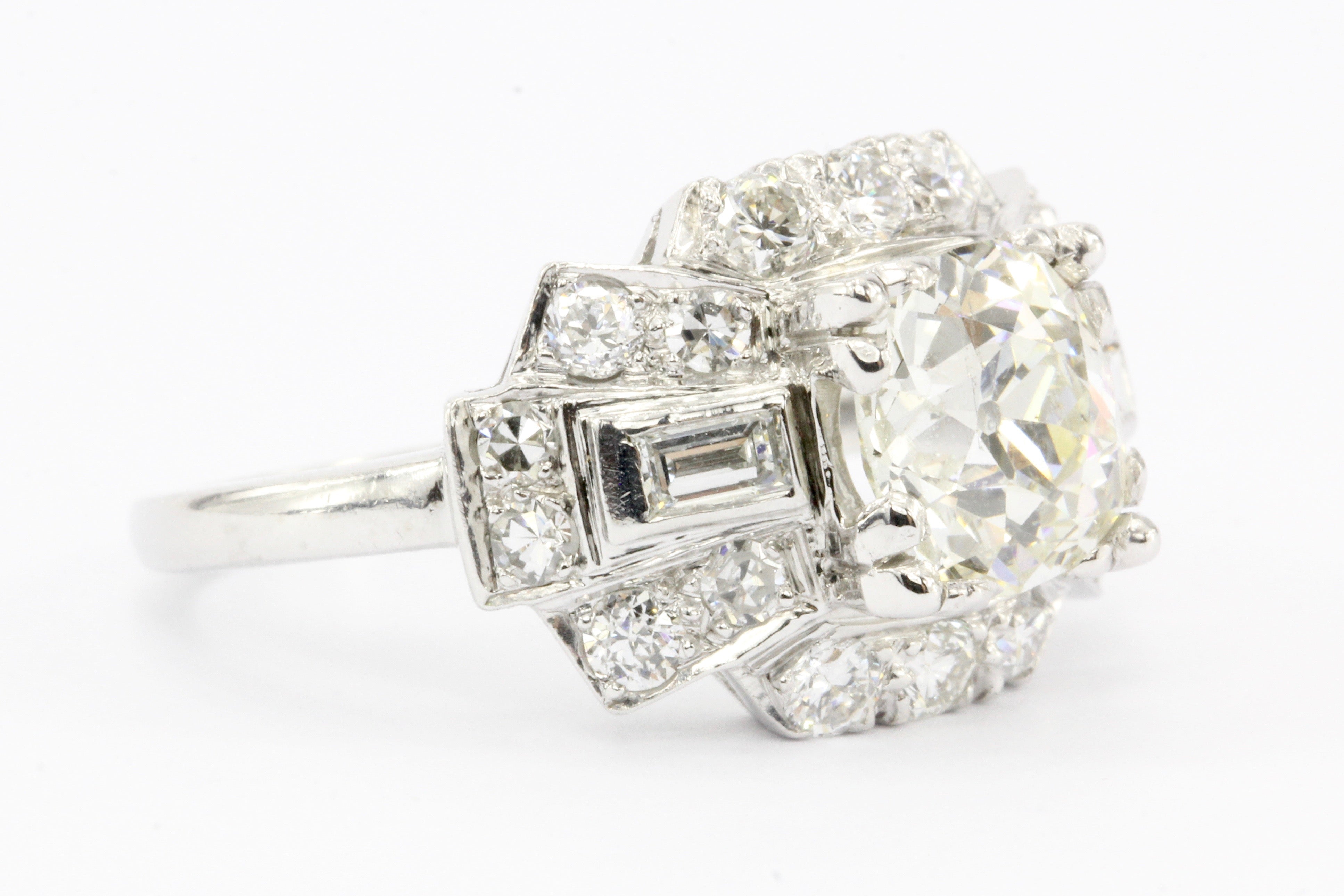 Art Deco Platinum Old European Cut Diamond Cluster Engagement Ring c.1920's - Queen May