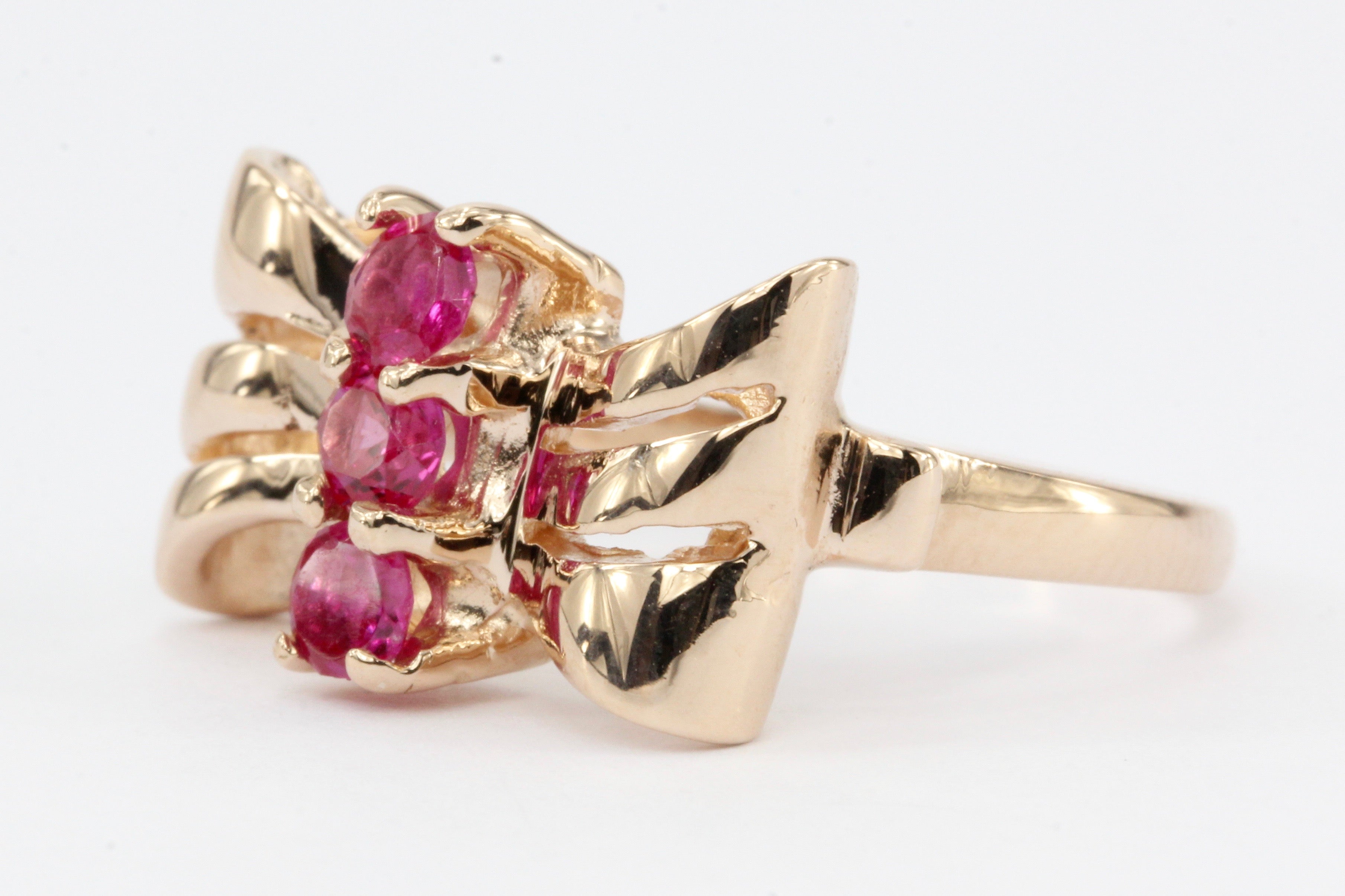 Retro 14K Rose Gold Ruby Bow Ring c.1950's - Queen May