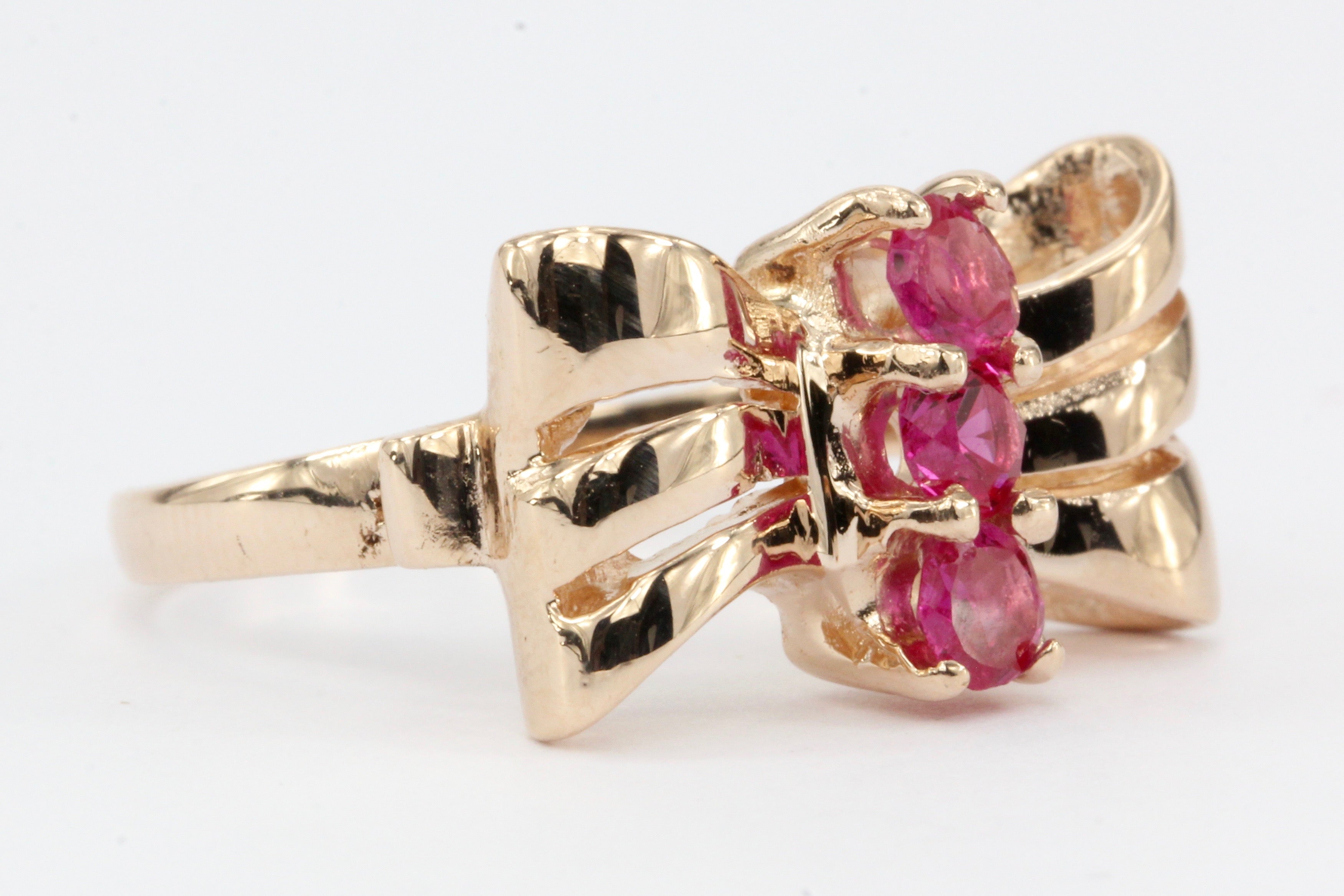Retro 14K Rose Gold Ruby Bow Ring c.1950's - Queen May
