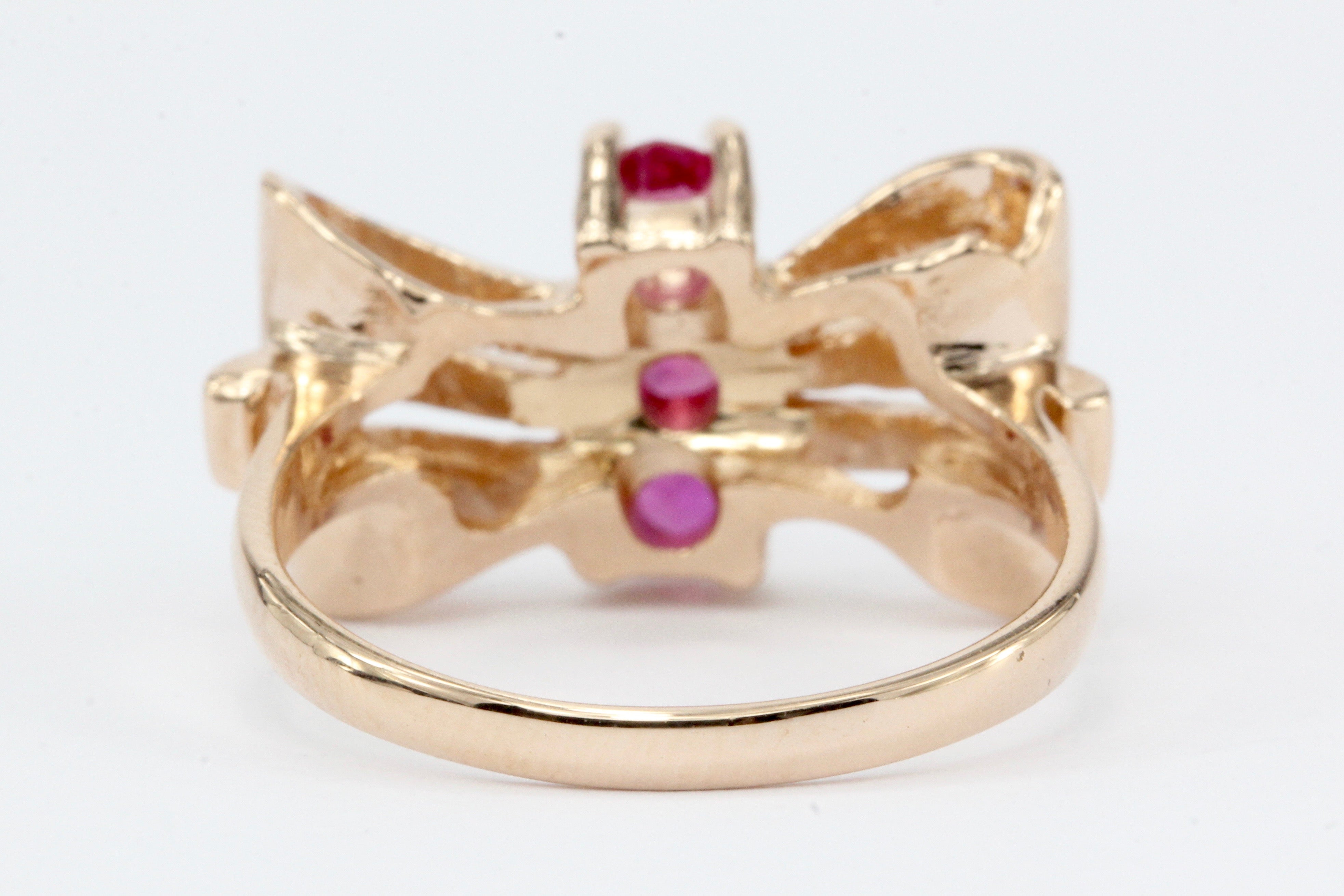 Retro 14K Rose Gold Ruby Bow Ring c.1950's - Queen May