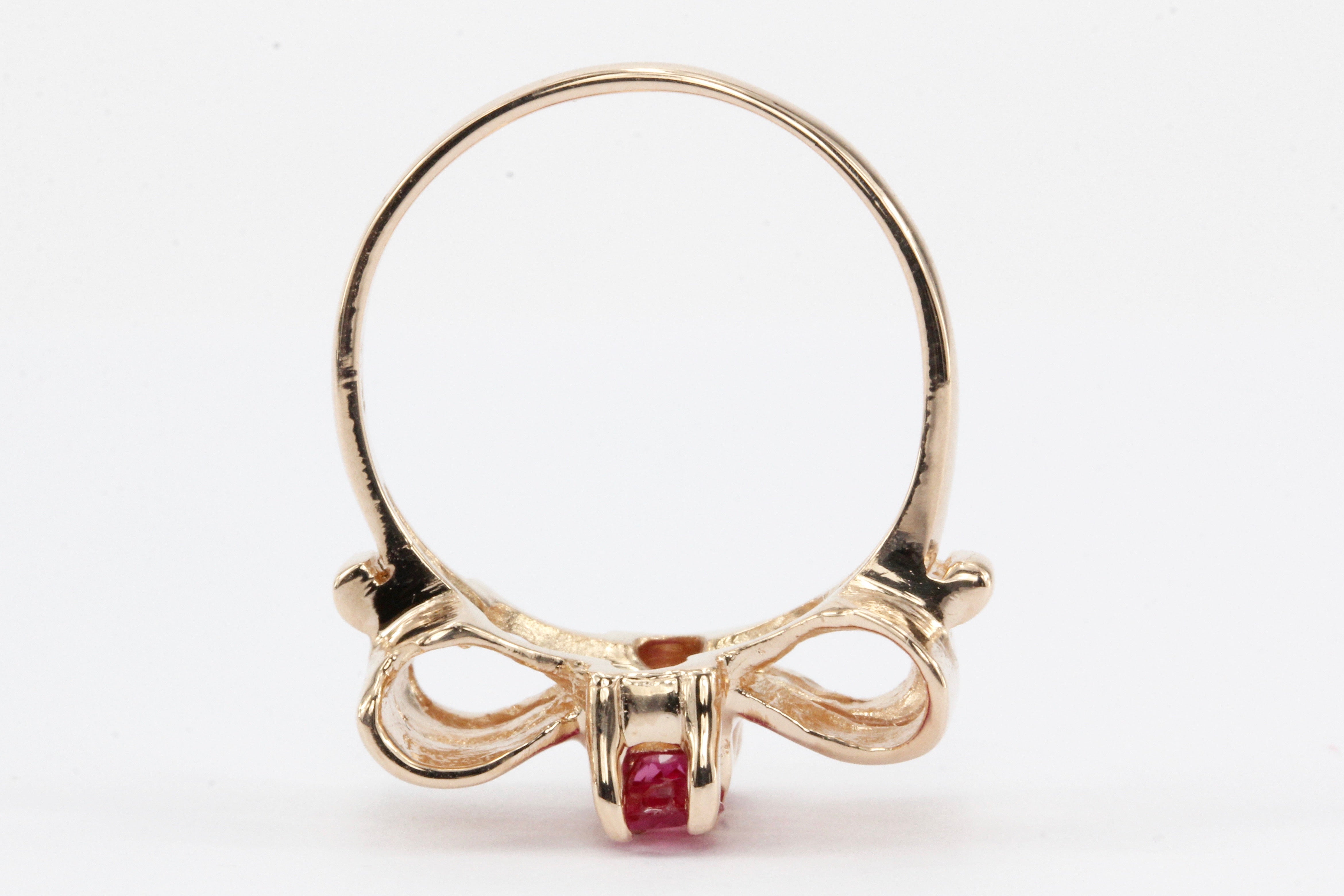 Retro 14K Rose Gold Ruby Bow Ring c.1950's - Queen May