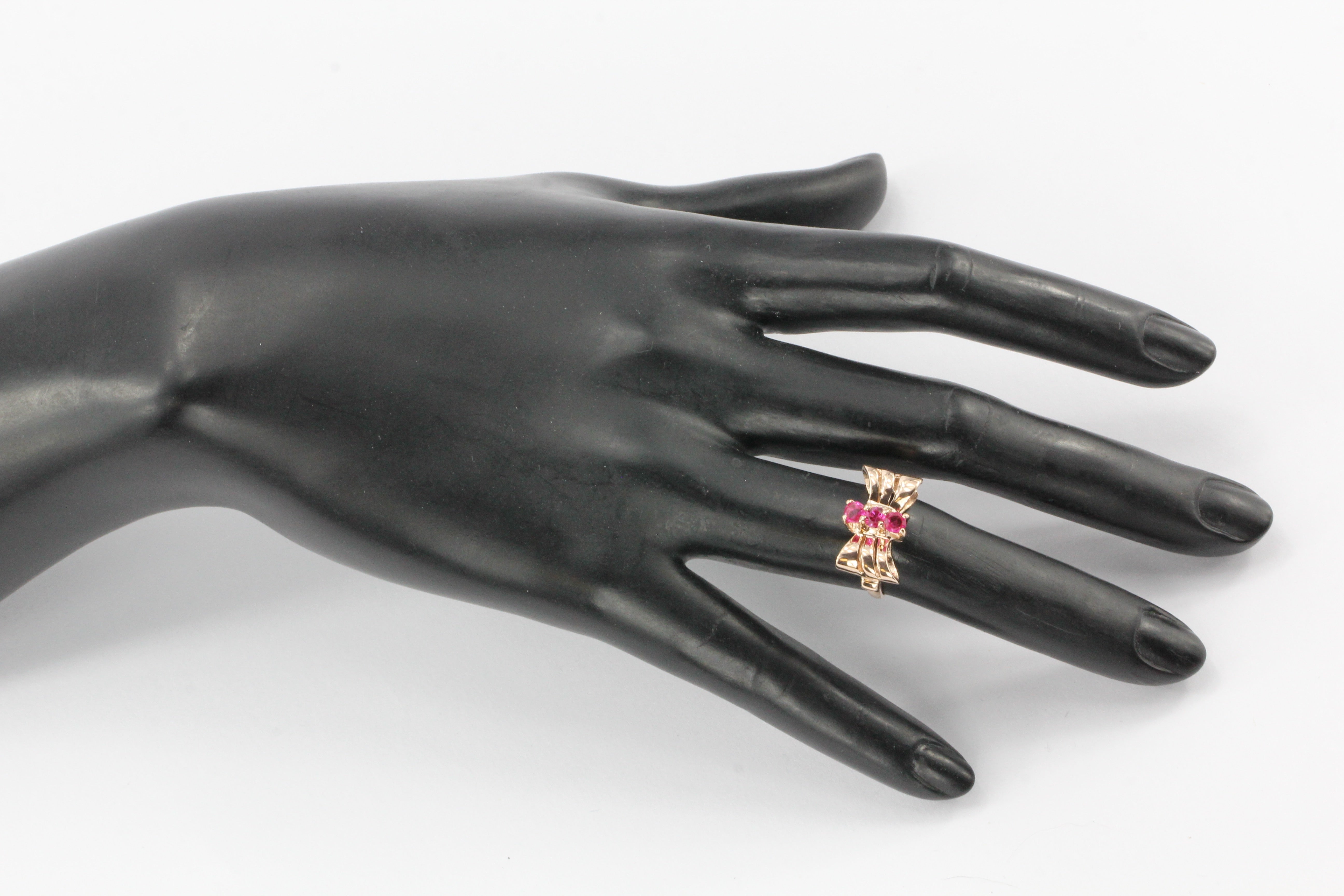 Retro 14K Rose Gold Ruby Bow Ring c.1950's - Queen May