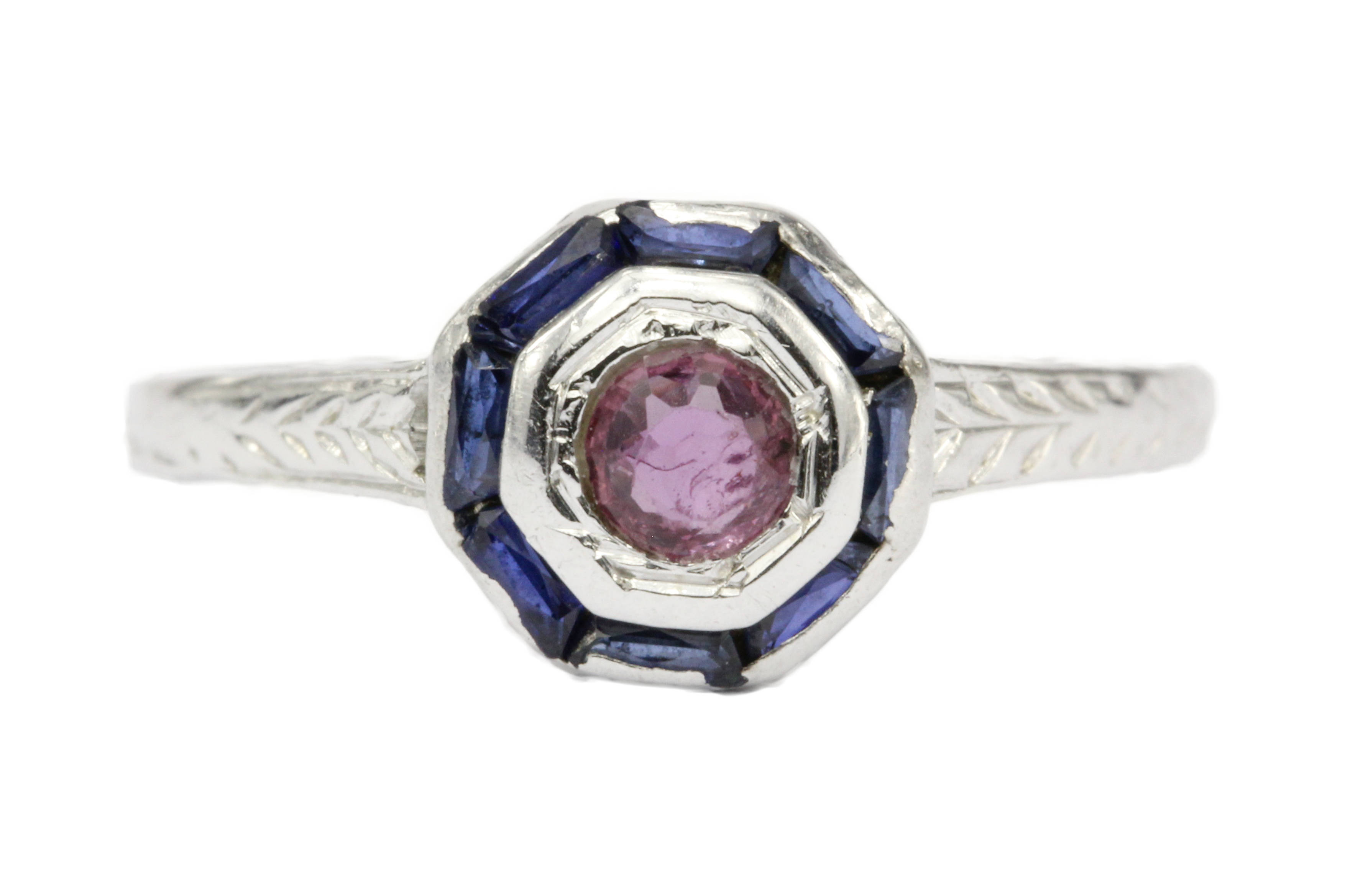 Art Deco 20K White Gold Ruby & Sapphire Ring c.1930's - Queen May