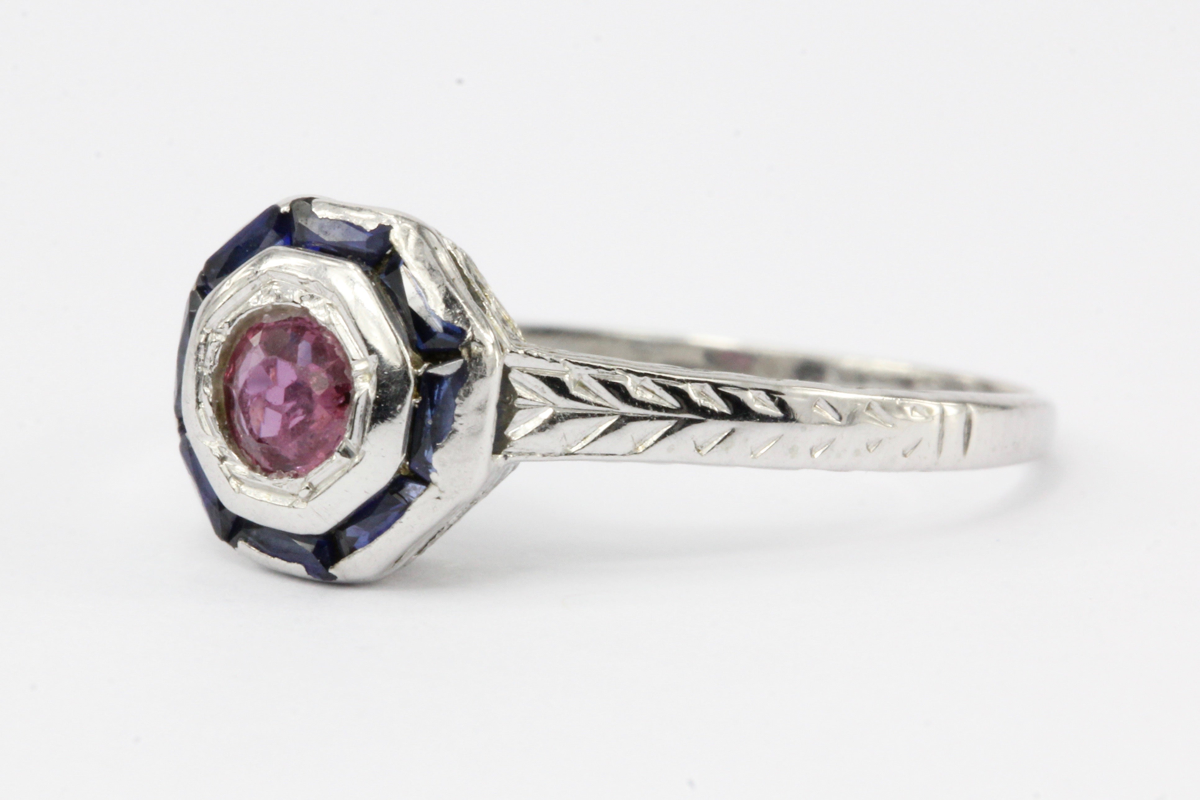 Art Deco 20K White Gold Ruby & Sapphire Ring c.1930's - Queen May