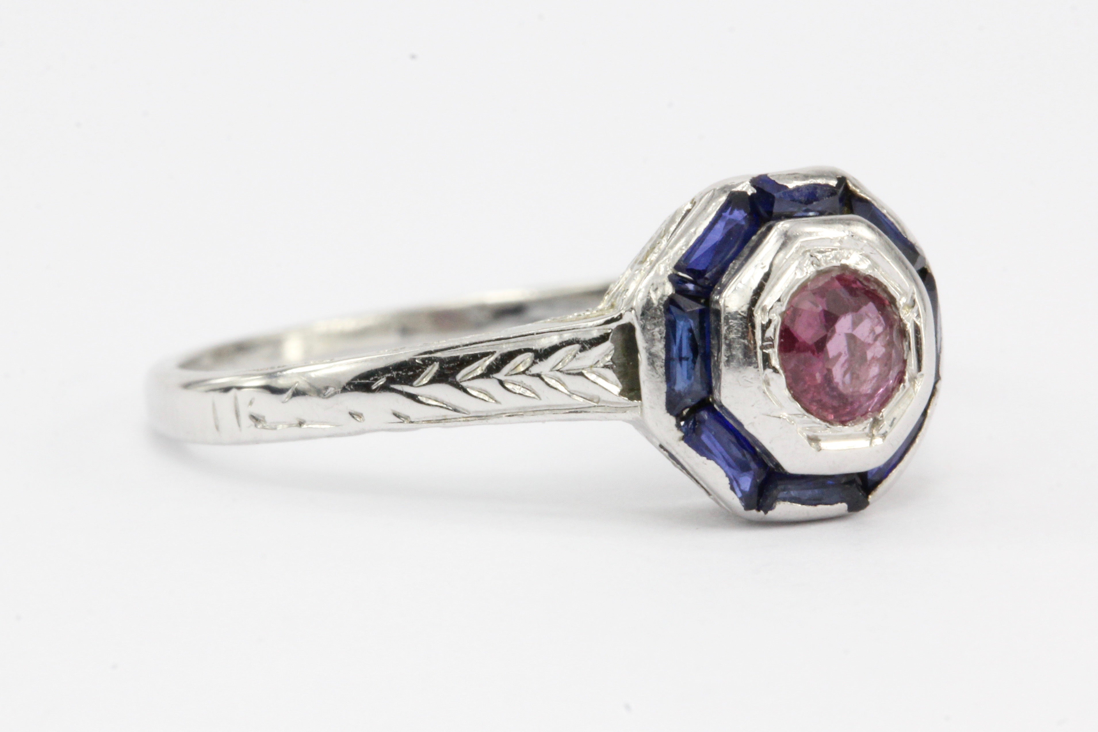 Art Deco 20K White Gold Ruby & Sapphire Ring c.1930's - Queen May