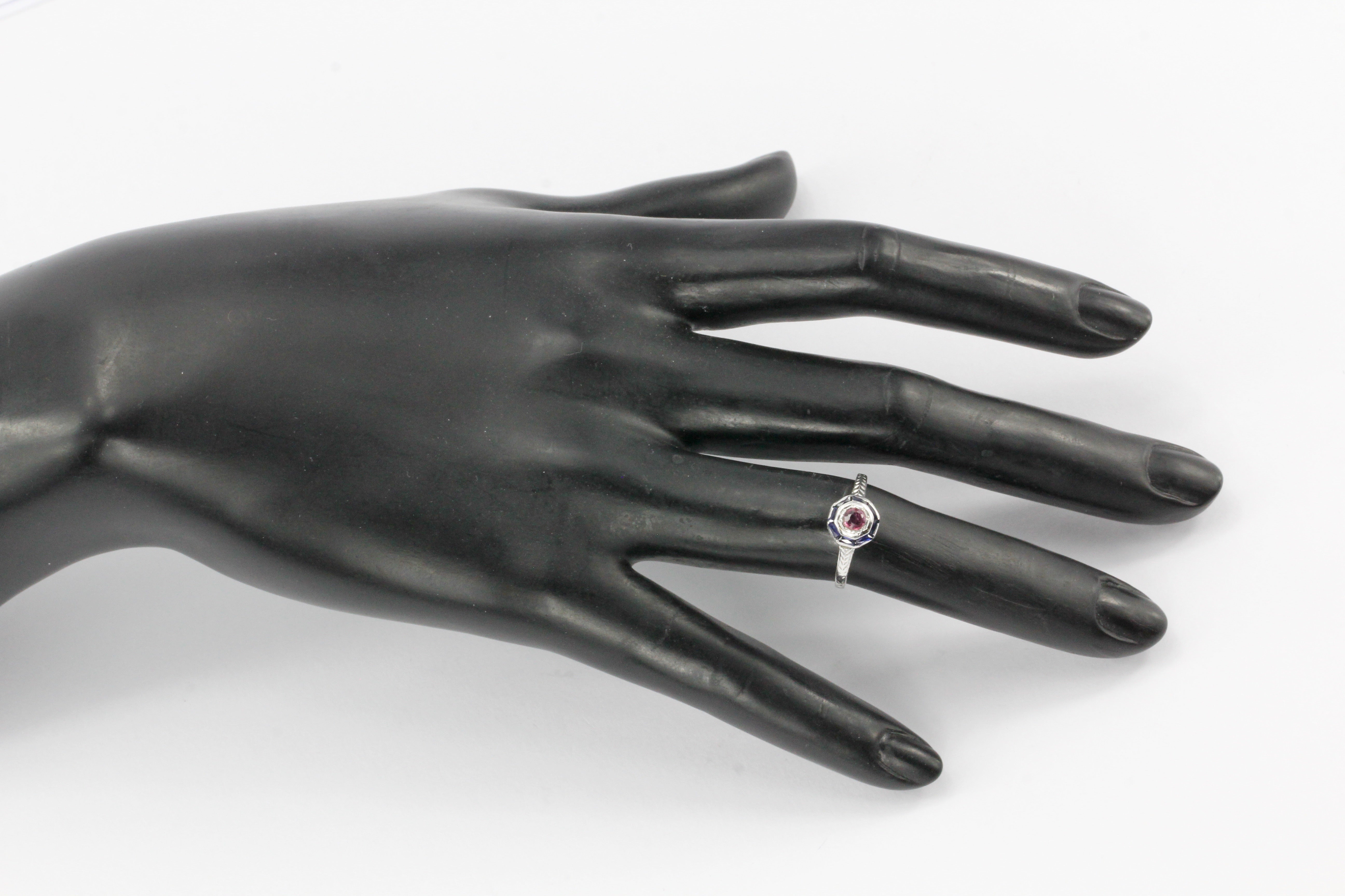 Art Deco 20K White Gold Ruby & Sapphire Ring c.1930's - Queen May